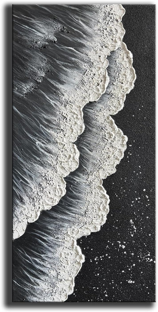 - Oil Painting on Canvas Texture Black and White Ocean Scenery Sandbeach 3D Oil Painting Hand-Painted Abstract Artwork Paintings Modern Home Decor Living Room Sofa Bedroom Dining Room Hanging Pictures Canvas Wall Art 24X48Inch