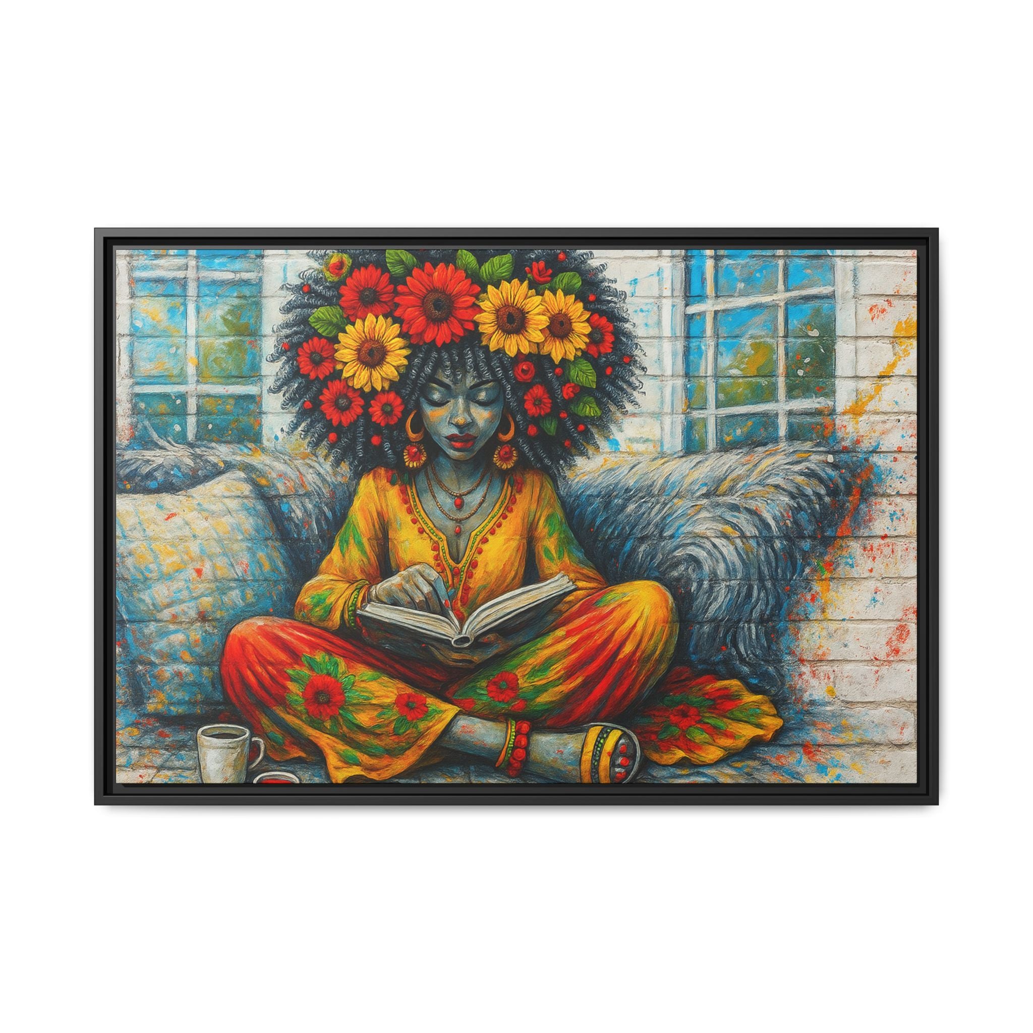 Colorful Flower Reading Girl