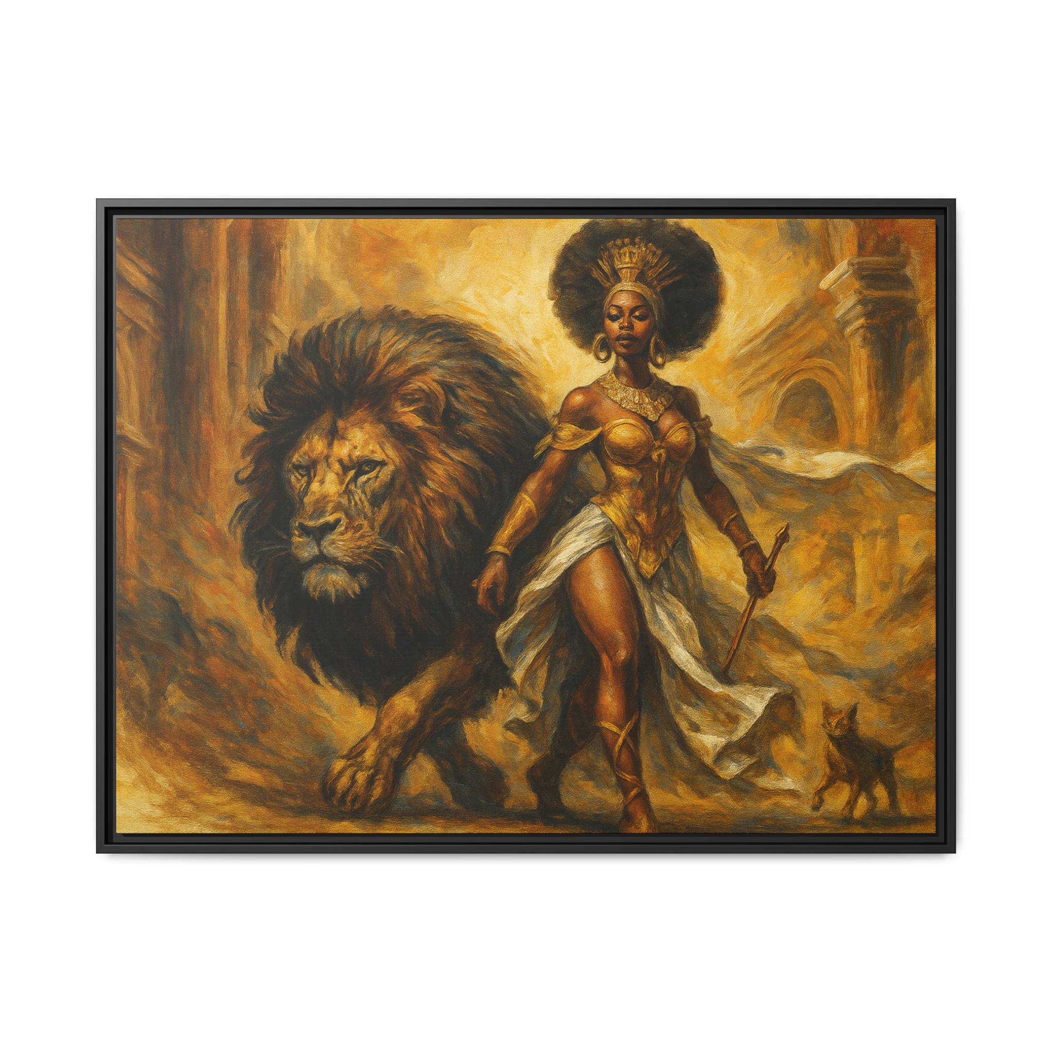 Empowering Framed Art Print, Warrior Woman and Lion Wall Decor, Inspirational Artwork, African Heritage Gift, Home Office Decoration