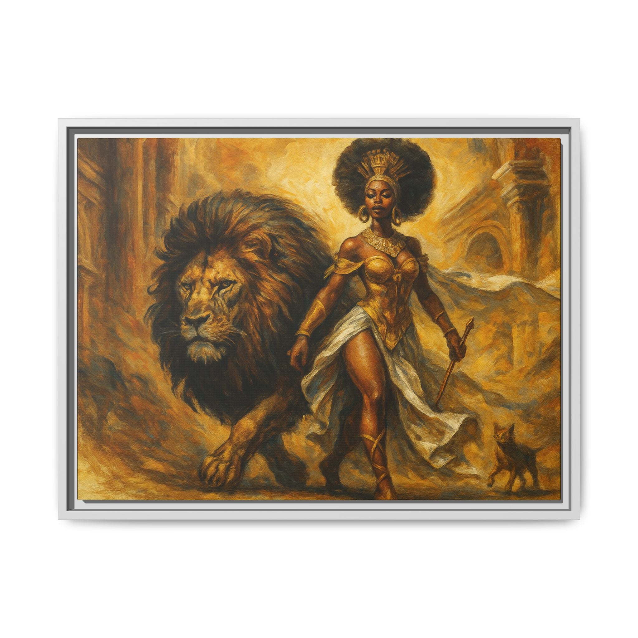 Empowering Framed Art Print, Warrior Woman and Lion Wall Decor, Inspirational Artwork, African Heritage Gift, Home Office Decoration