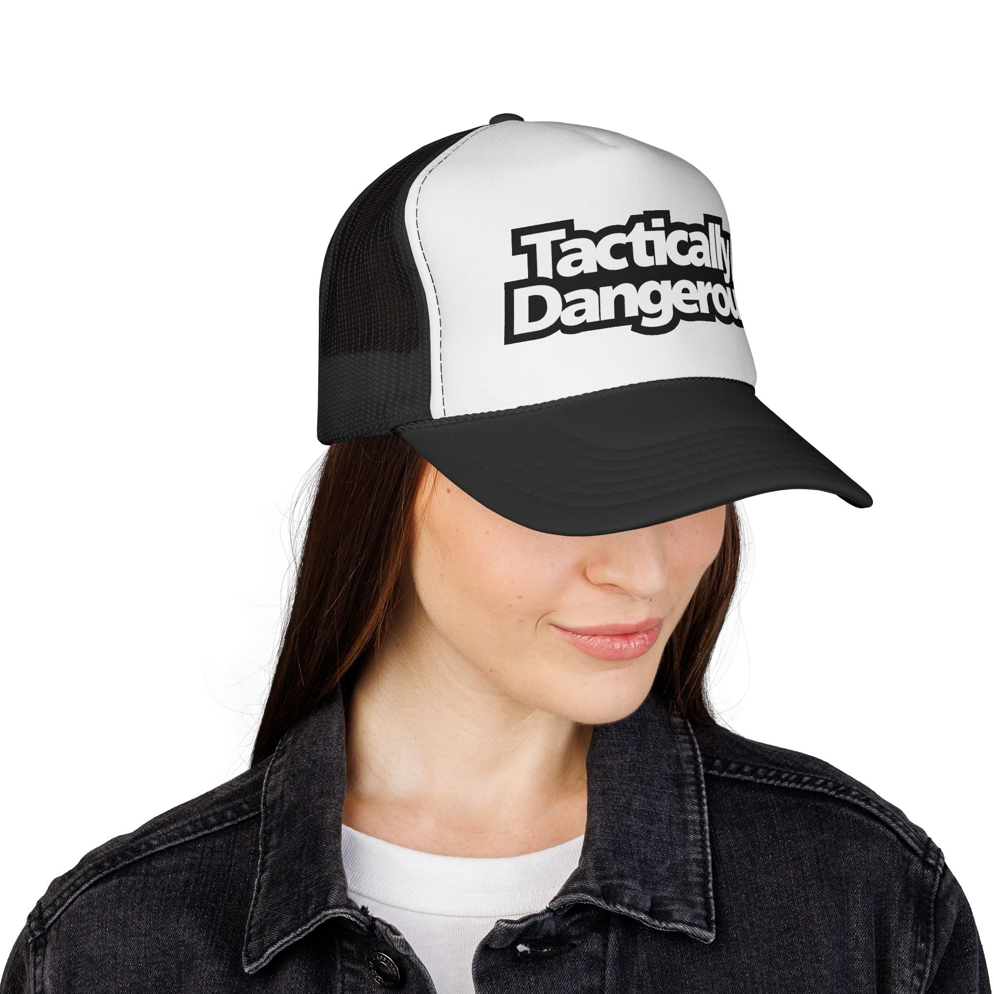 Tactically Dangerous Trucker Hat – Bold Black & White Mesh Cap