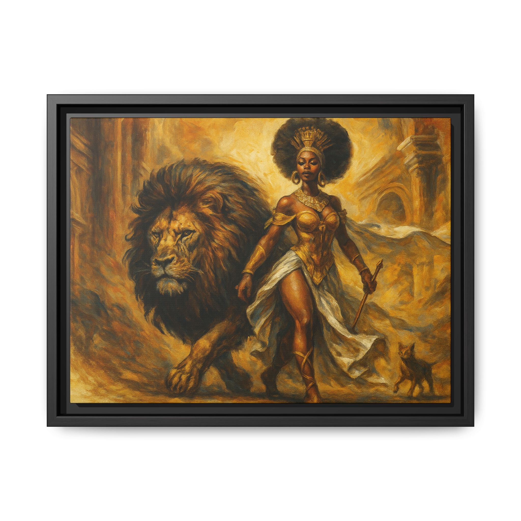 Empowering Framed Art Print, Warrior Woman and Lion Wall Decor, Inspirational Artwork, African Heritage Gift, Home Office Decoration
