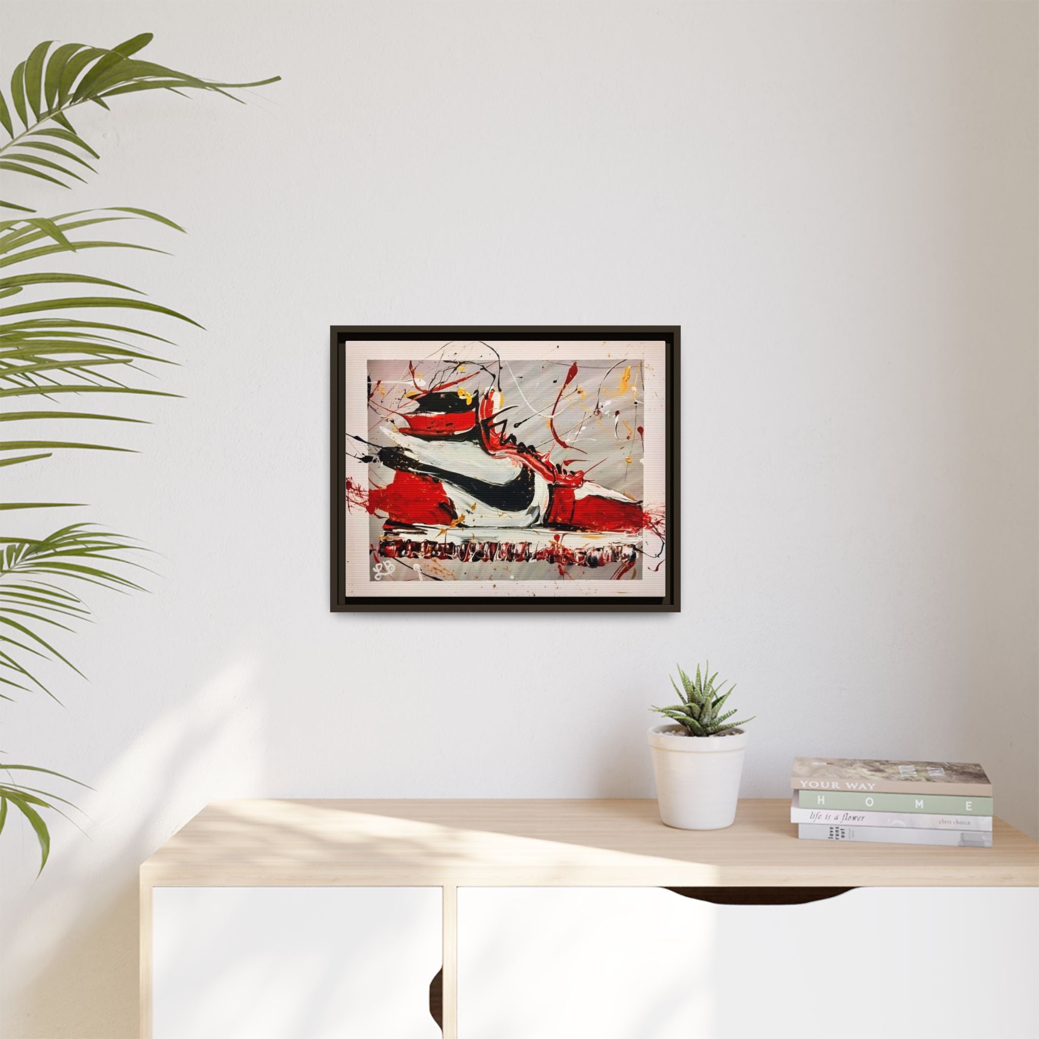 Abstract Red, White, and Black Sneaker