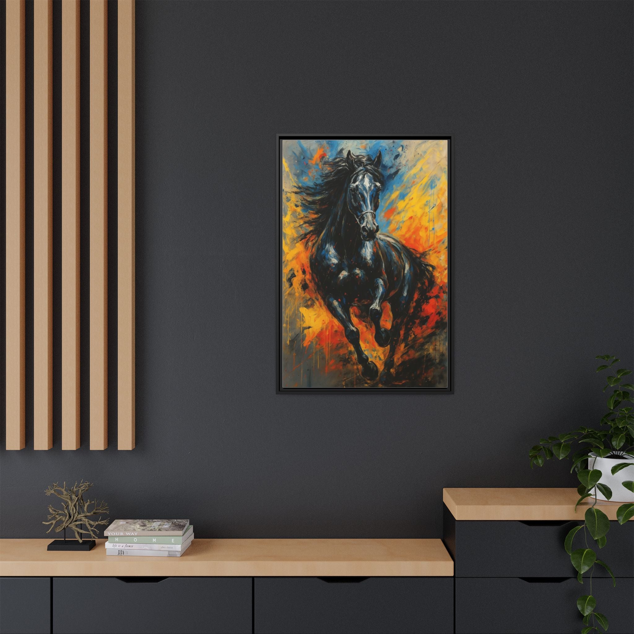 Galloping Black Stallion