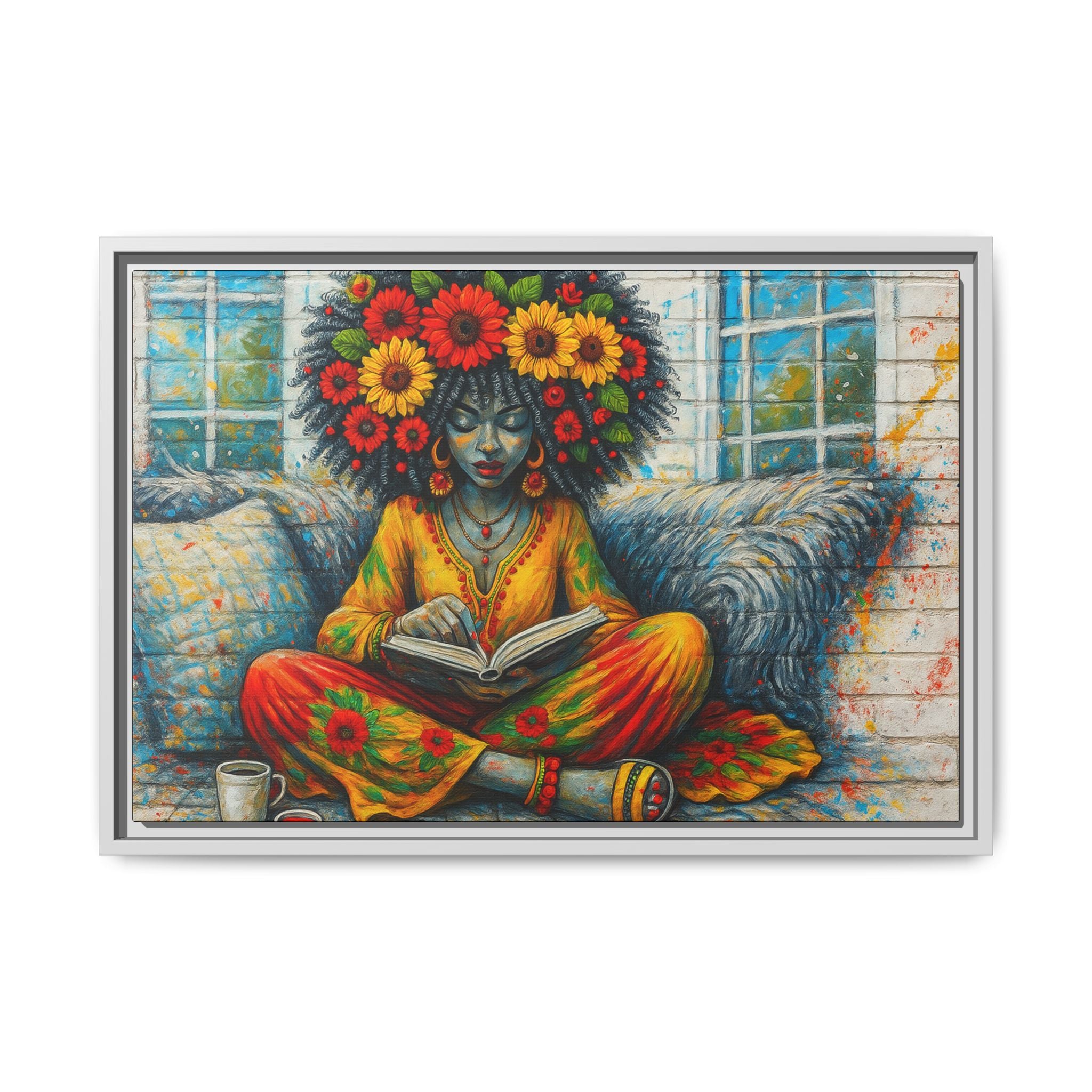 Colorful Flower Reading Girl