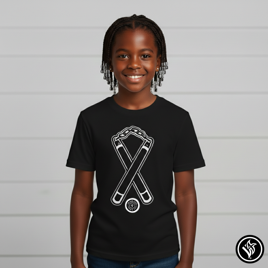Kids T‑Shirt Nunchuck Enjoin Good X Forbid Evil — Black Tee