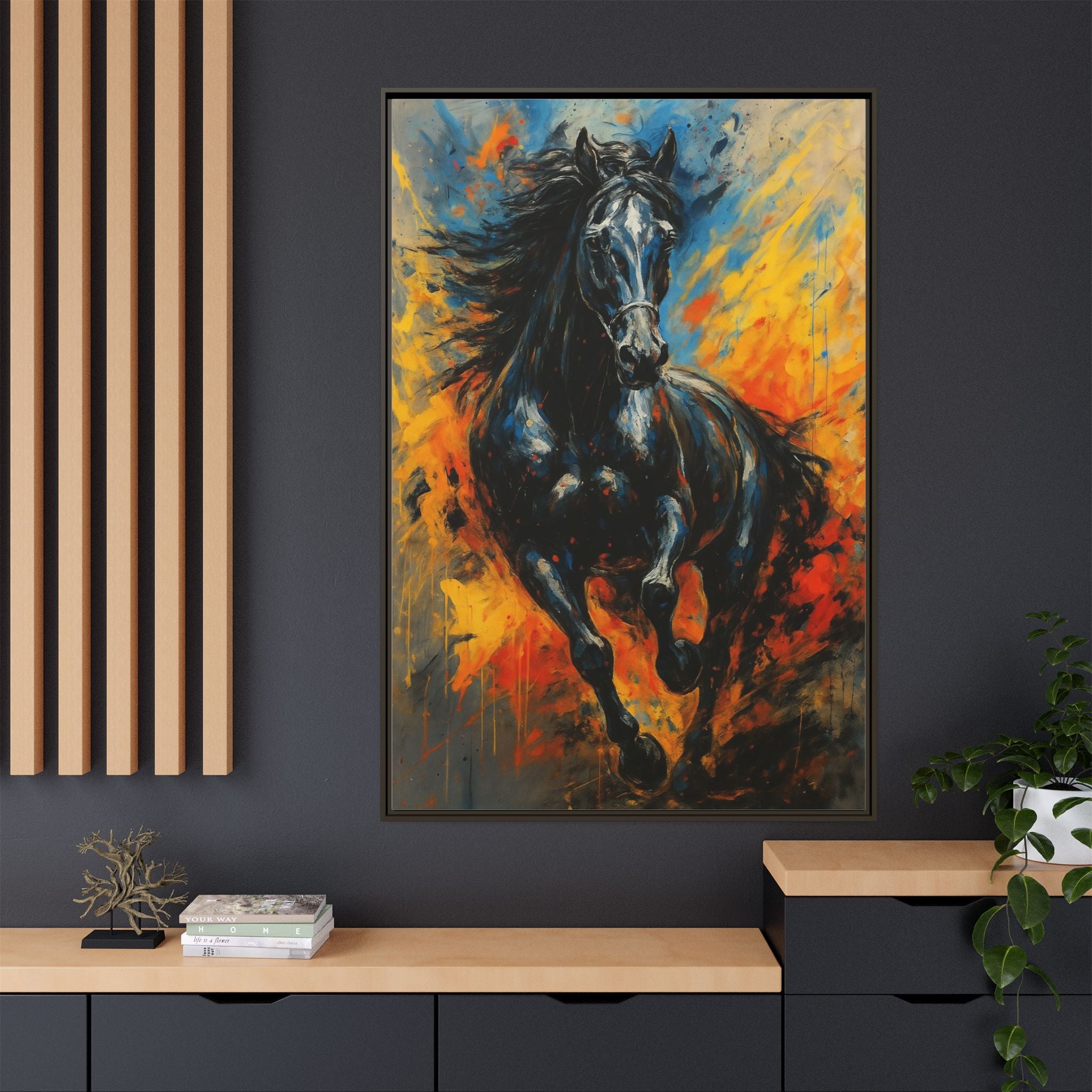 Galloping Black Stallion