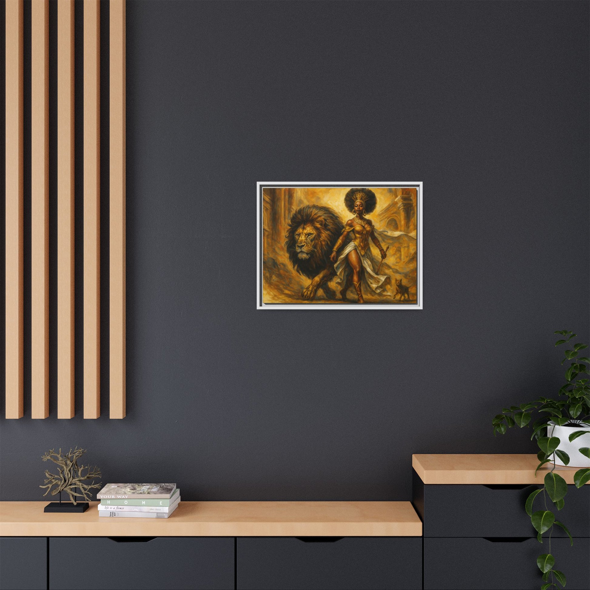 Empowering Framed Art Print, Warrior Woman and Lion Wall Decor, Inspirational Artwork, African Heritage Gift, Home Office Decoration