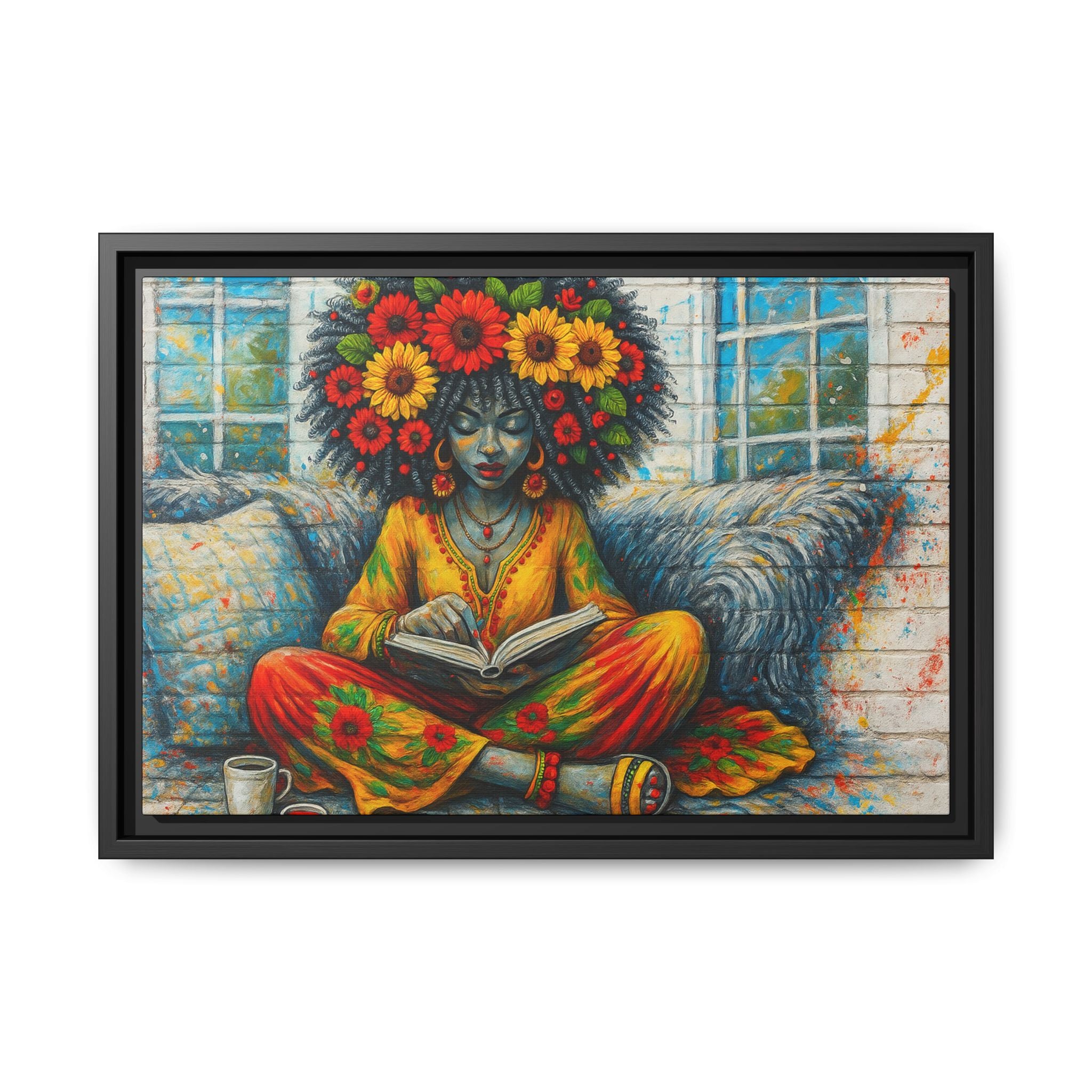 Colorful Flower Reading Girl