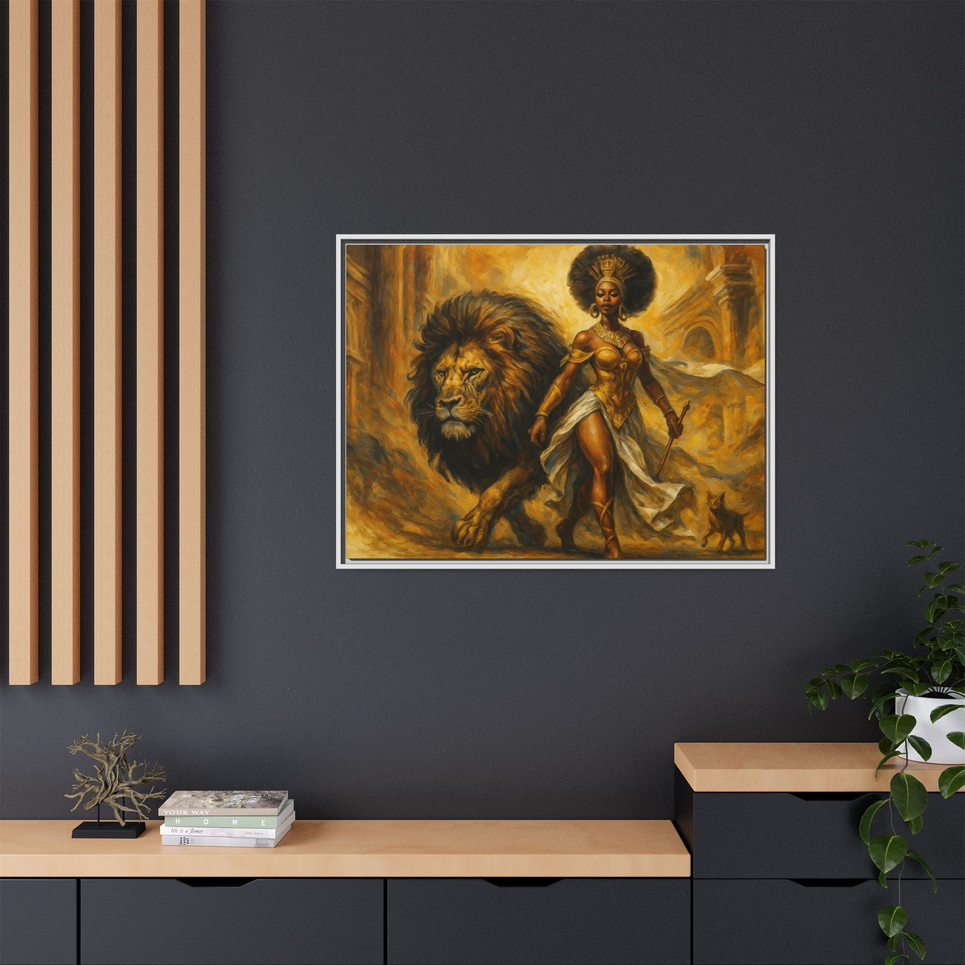 Empowering Framed Art Print, Warrior Woman and Lion Wall Decor, Inspirational Artwork, African Heritage Gift, Home Office Decoration