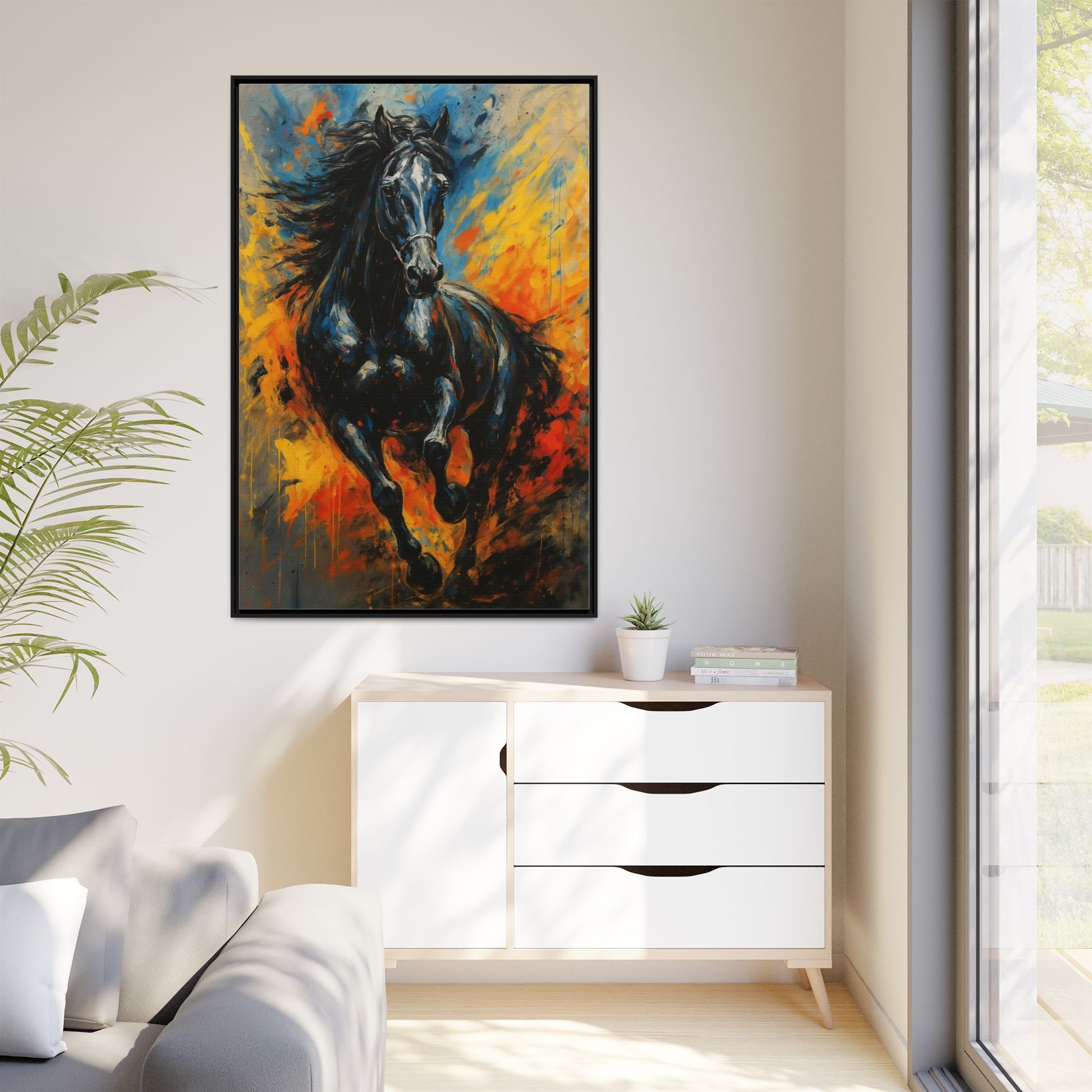 Galloping Black Stallion