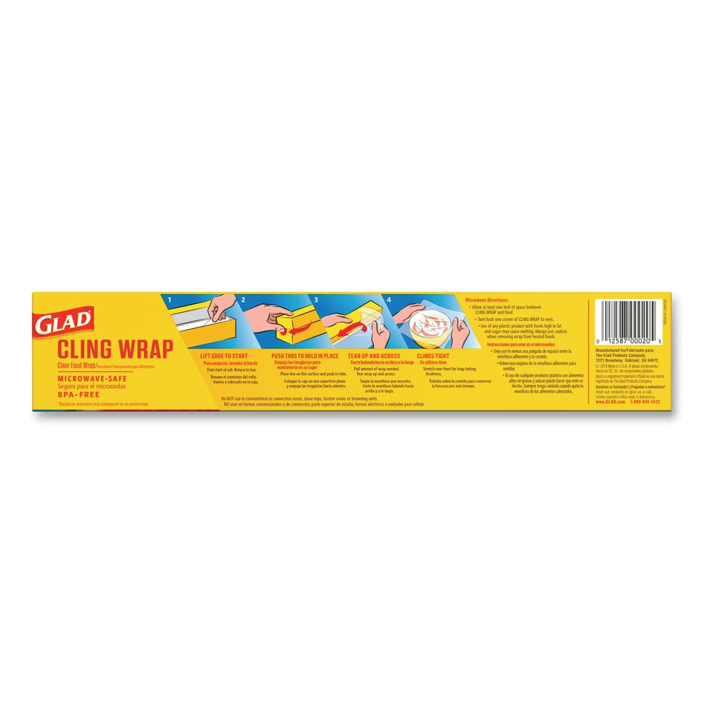 Glad ClingWrap Plastic Wrap, 200 Square Foot Roll, Clear, 12 Rolls/Carton
