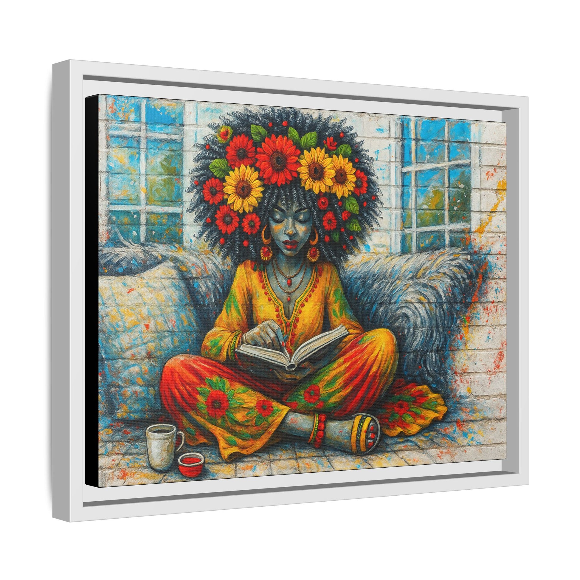 Colorful Flower Reading Girl