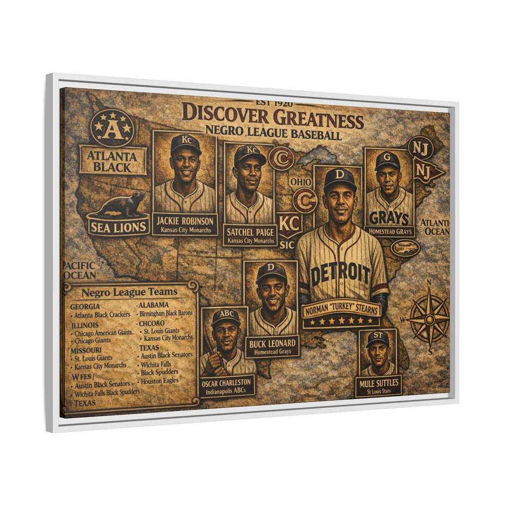 Negro League Baseball Vintage Canvas Print — "Discover Greatness" Framed Matte Artwork