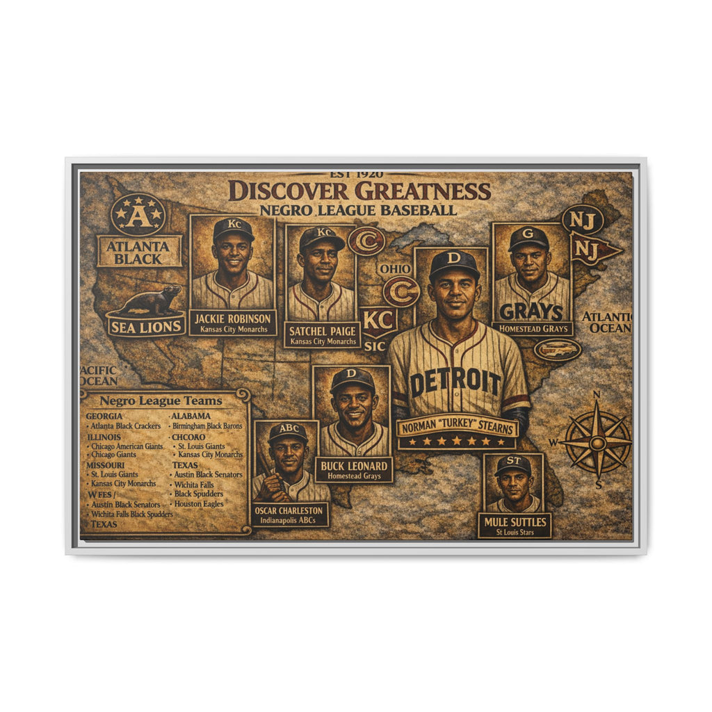 Negro League Baseball Vintage Canvas Print — "Discover Greatness" Framed Matte Artwork