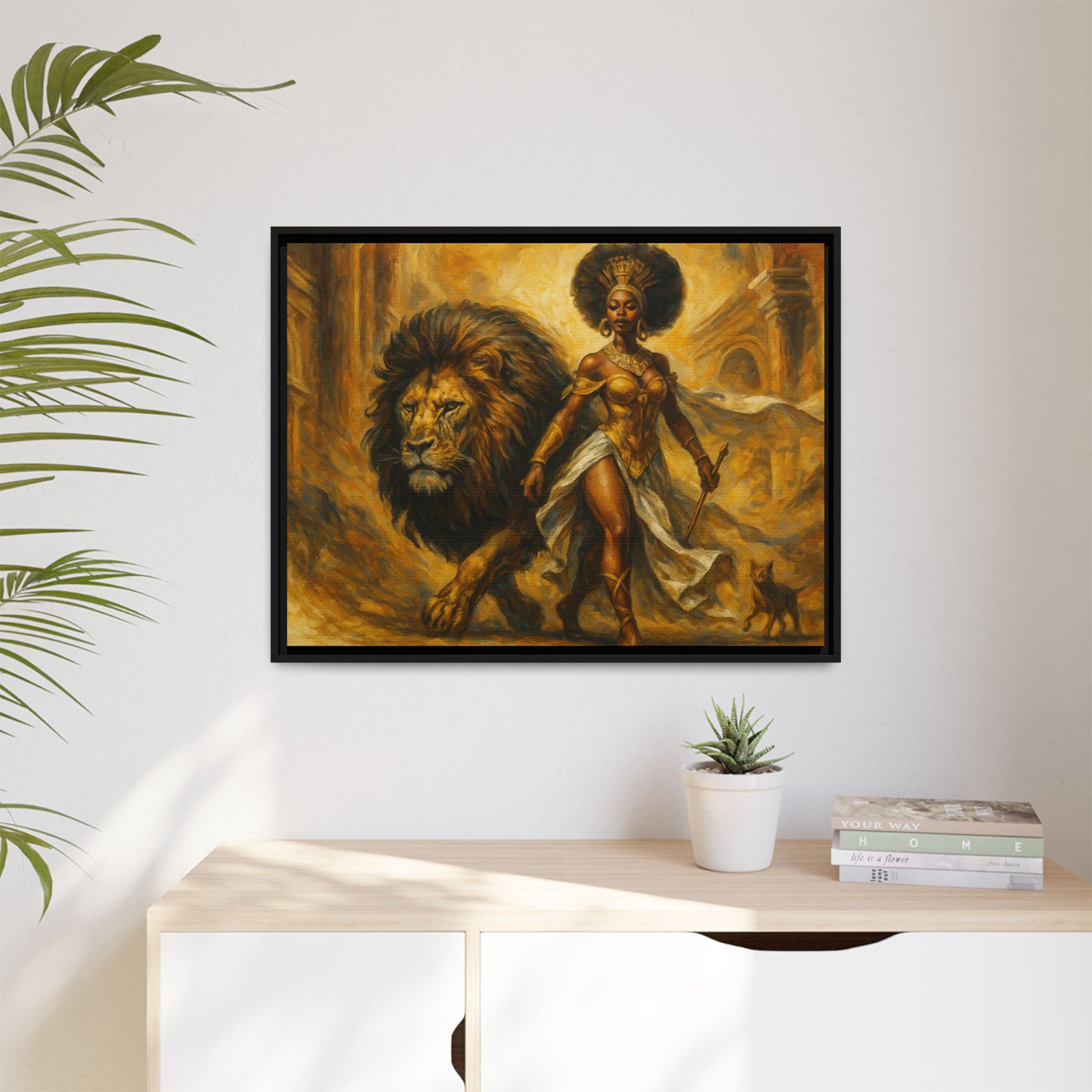 Empowering Framed Art Print, Warrior Woman and Lion Wall Decor, Inspirational Artwork, African Heritage Gift, Home Office Decoration