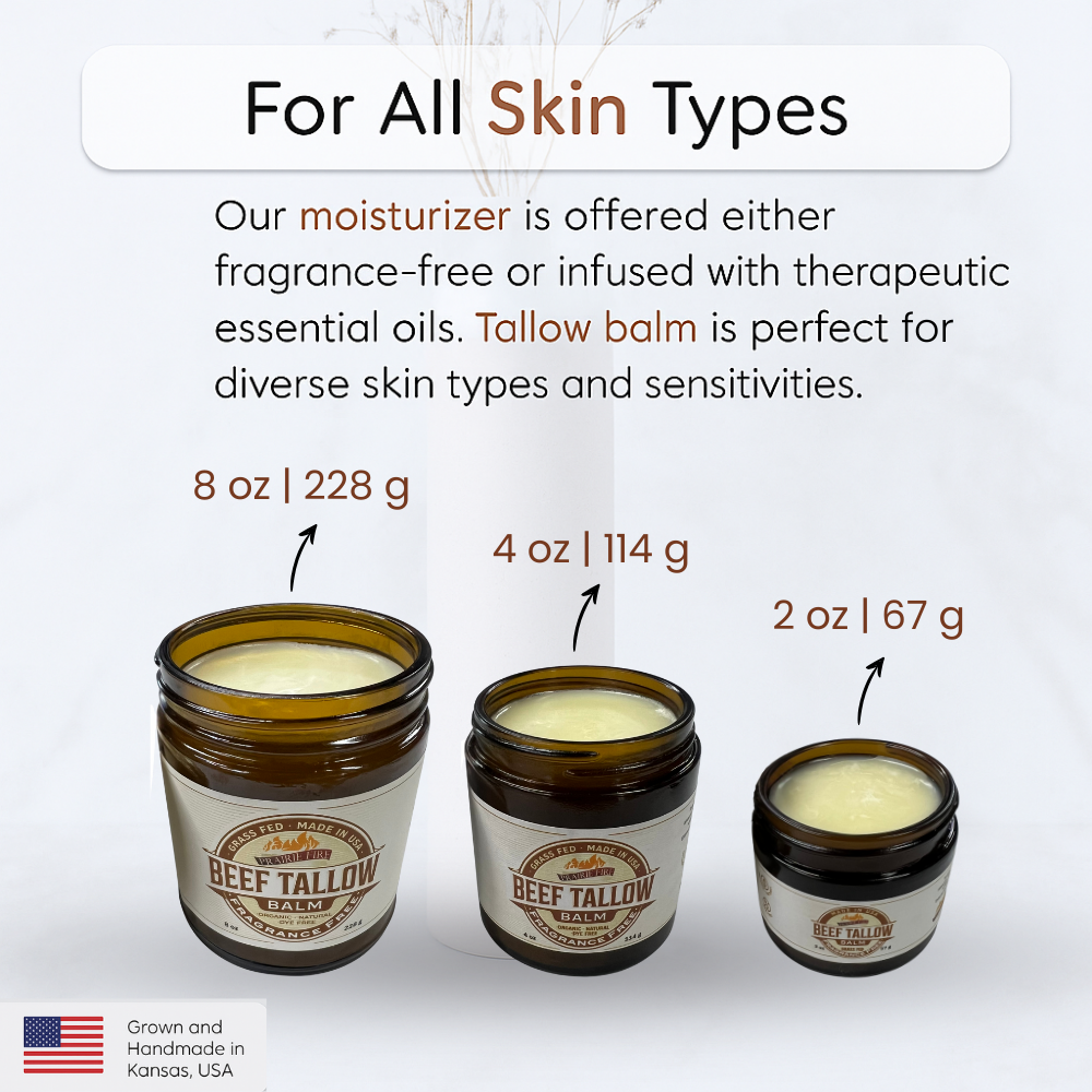 Grass Fed Beef Tallow Balm - 8 oz - Grown and Made in USA - Organic Grass Fed and Finished Tallow - Moisturizing Skin Care