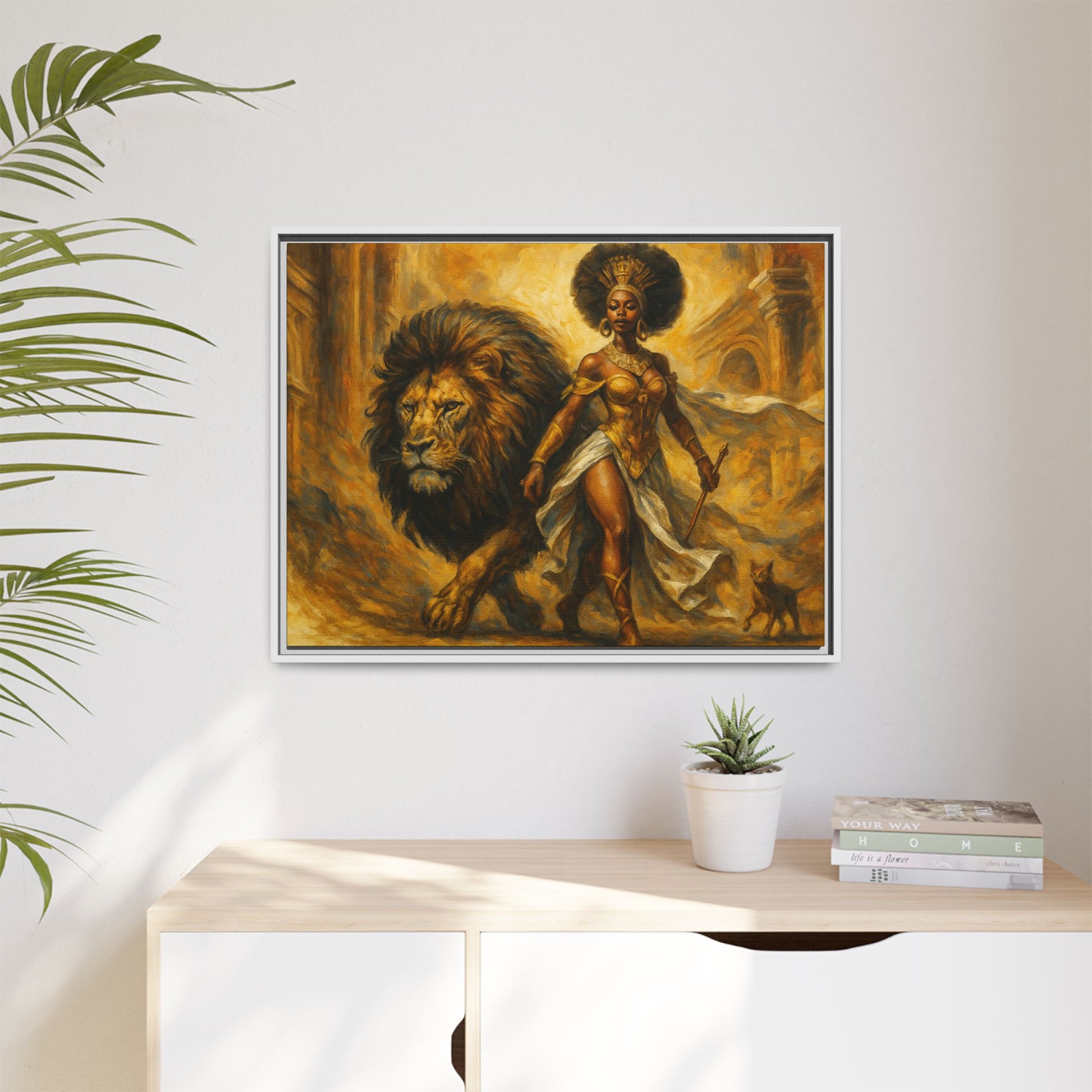 Empowering Framed Art Print, Warrior Woman and Lion Wall Decor, Inspirational Artwork, African Heritage Gift, Home Office Decoration