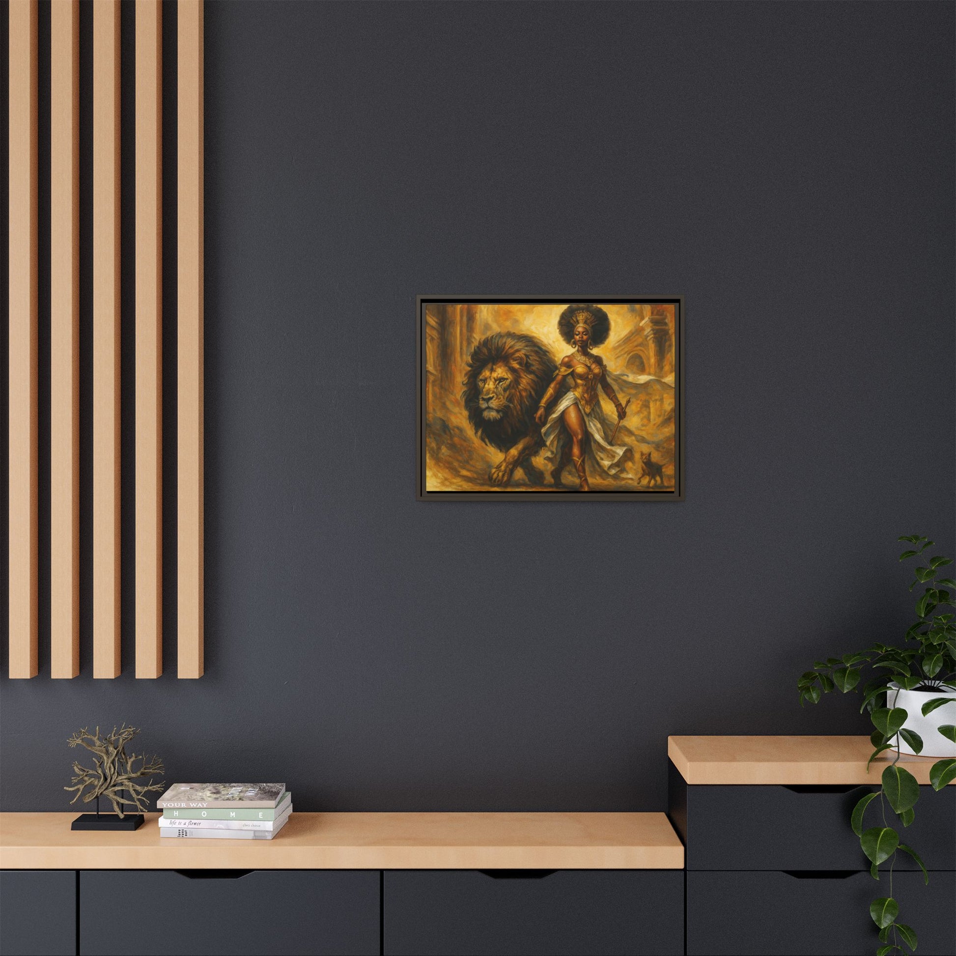 Empowering Framed Art Print, Warrior Woman and Lion Wall Decor, Inspirational Artwork, African Heritage Gift, Home Office Decoration