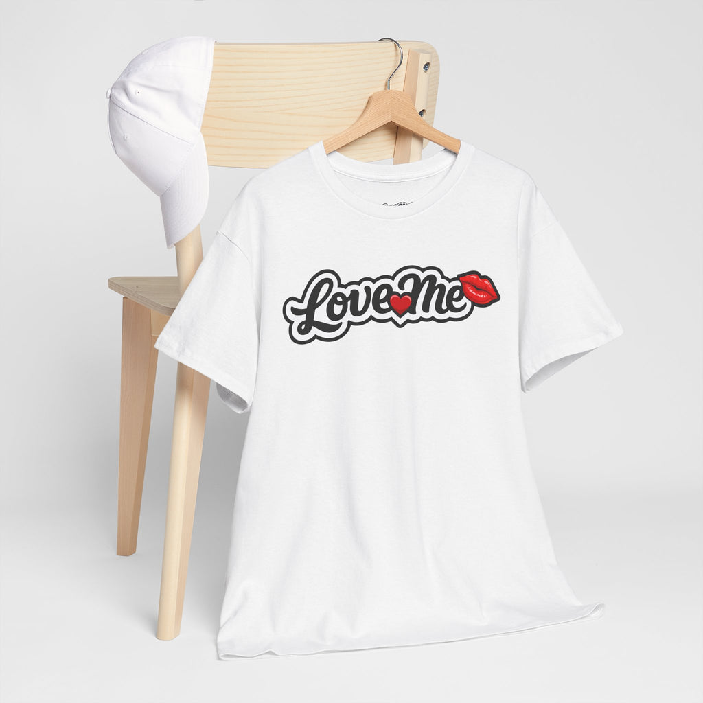Love Me Graphic Tee — Retro Script with Kiss Lip Accent