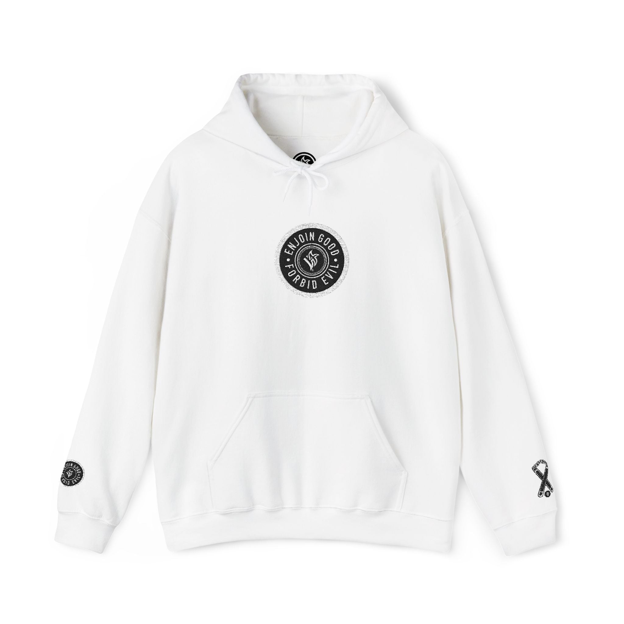 Emblem Enjoin Good X Forbid Evil — White Hoodie