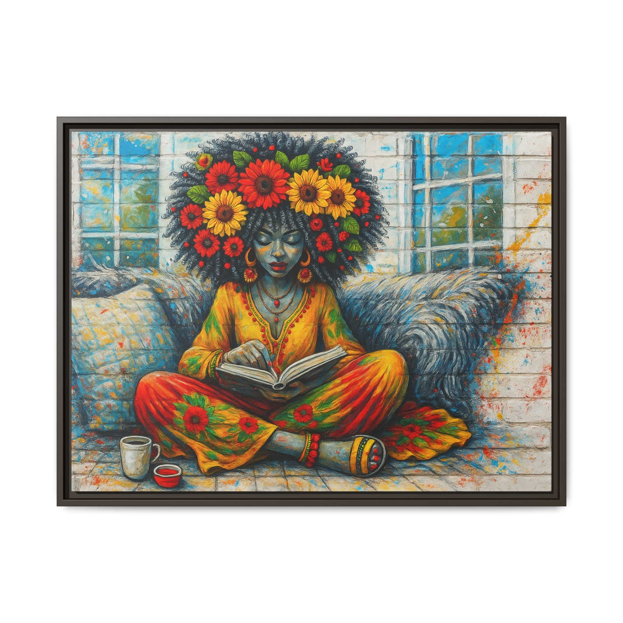 Colorful Flower Reading Girl