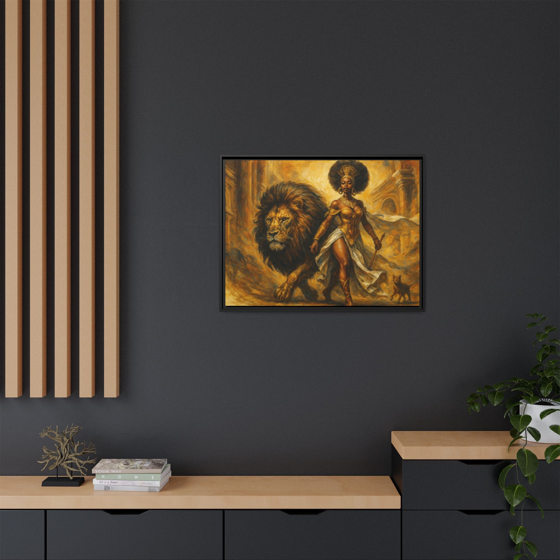 Empowering Framed Art Print, Warrior Woman and Lion Wall Decor, Inspirational Artwork, African Heritage Gift, Home Office Decoration