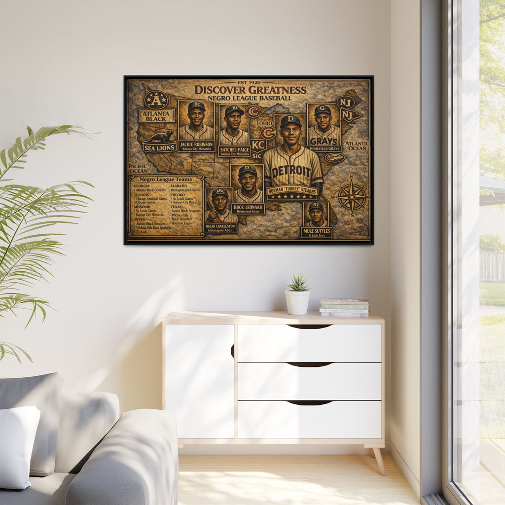 Negro League Baseball Vintage Canvas Print — "Discover Greatness" Framed Matte Artwork