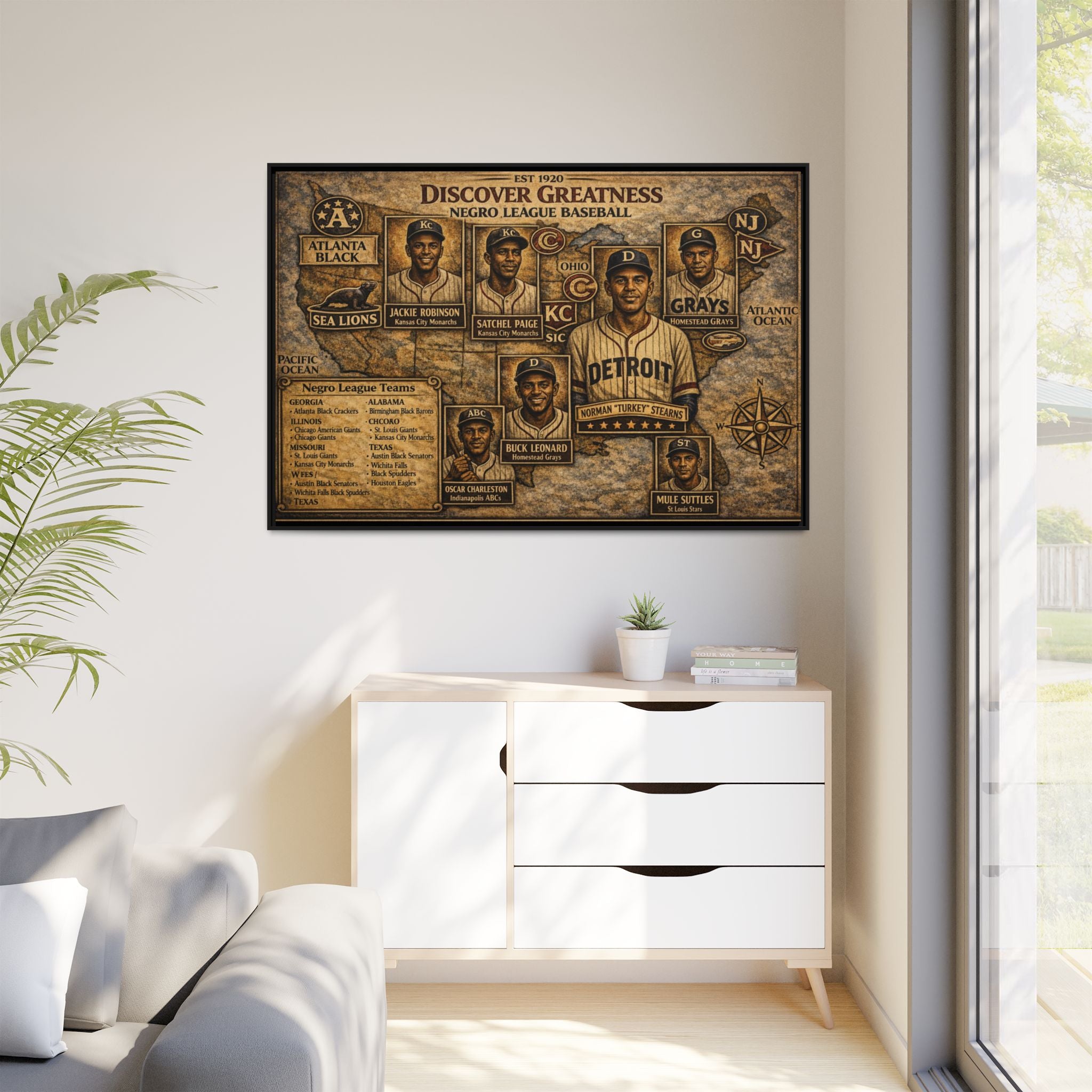 Negro League Baseball Vintage Canvas Print — "Discover Greatness" Framed Matte Artwork