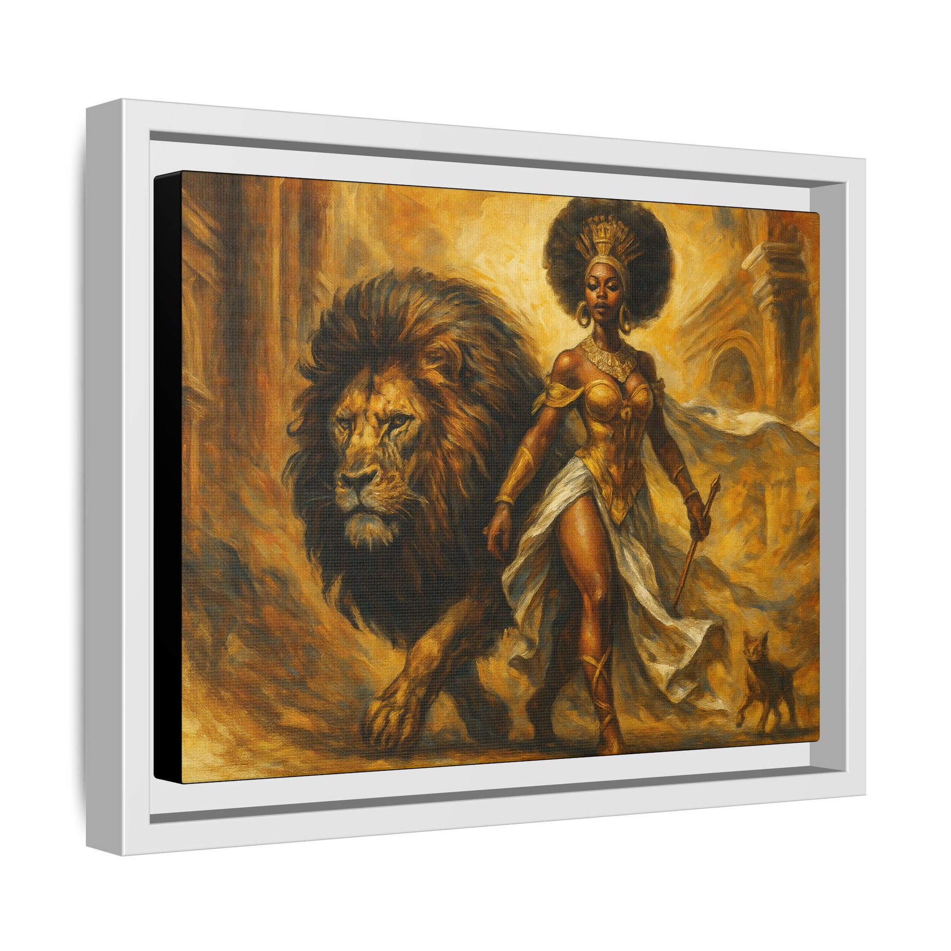 Empowering Framed Art Print, Warrior Woman and Lion Wall Decor, Inspirational Artwork, African Heritage Gift, Home Office Decoration