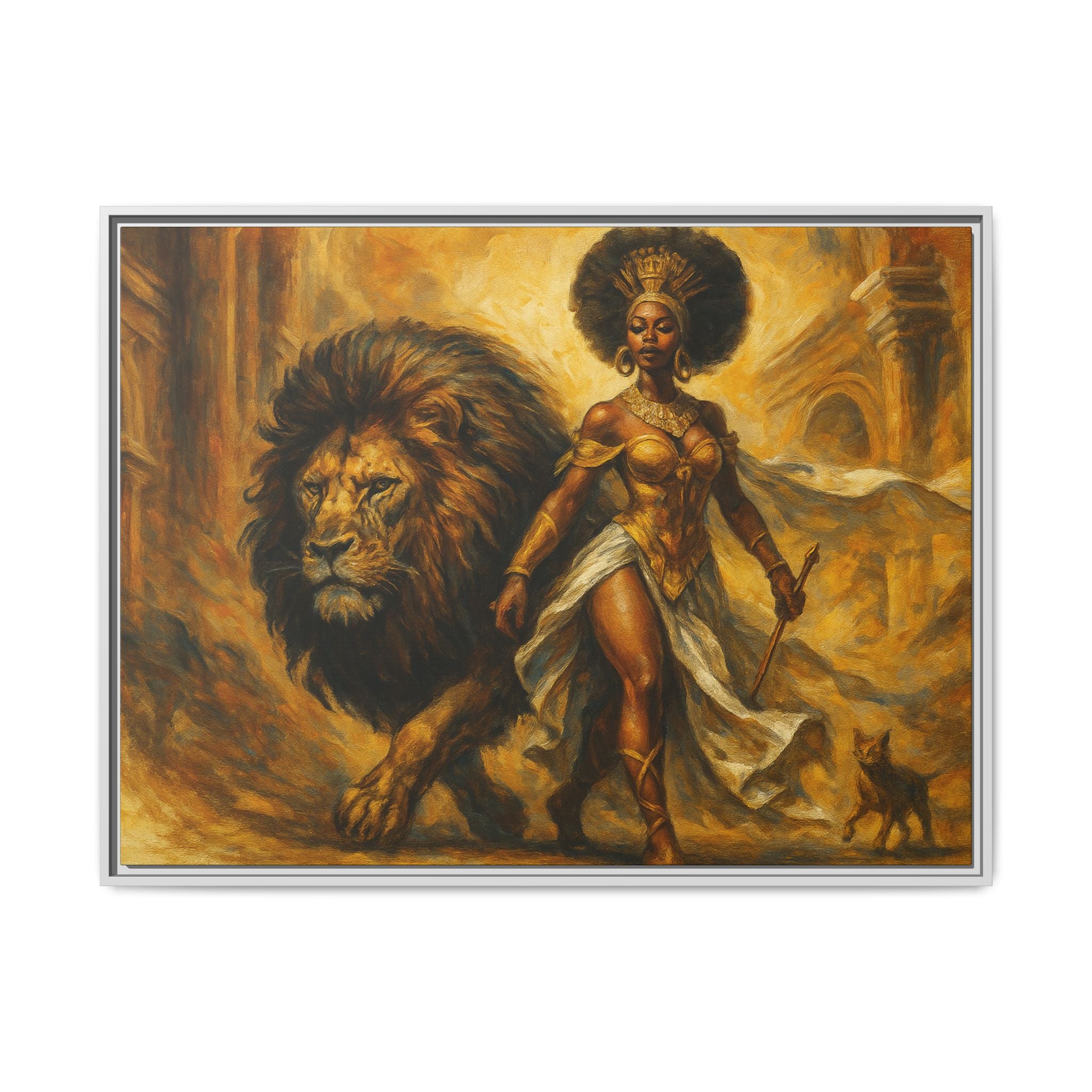 Empowering Framed Art Print, Warrior Woman and Lion Wall Decor, Inspirational Artwork, African Heritage Gift, Home Office Decoration