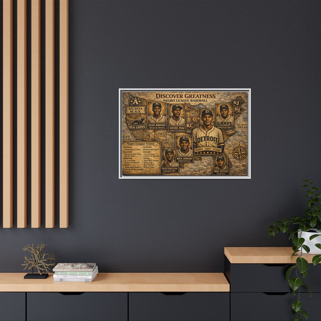 Negro League Baseball Vintage Canvas Print — "Discover Greatness" Framed Matte Artwork