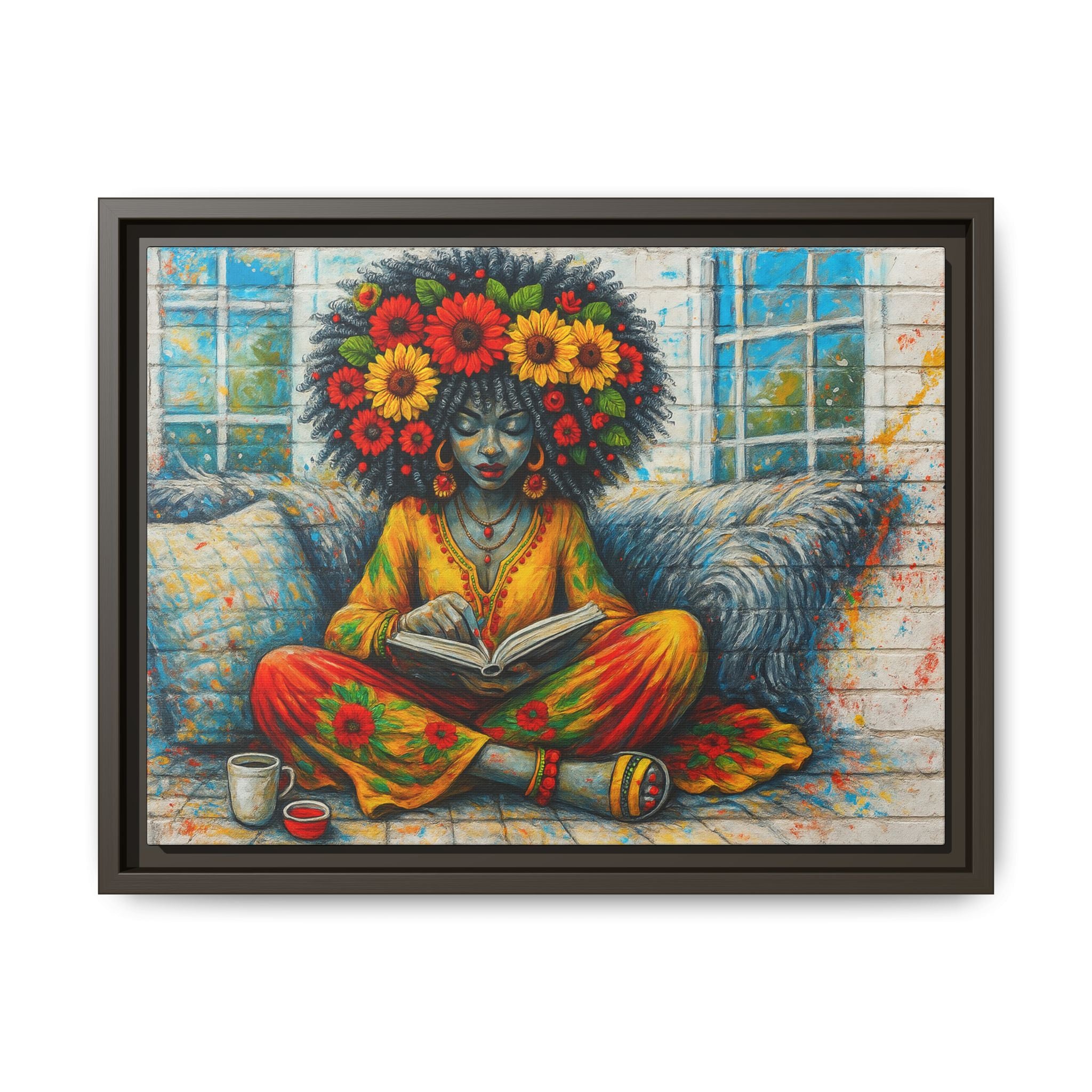 Colorful Flower Reading Girl