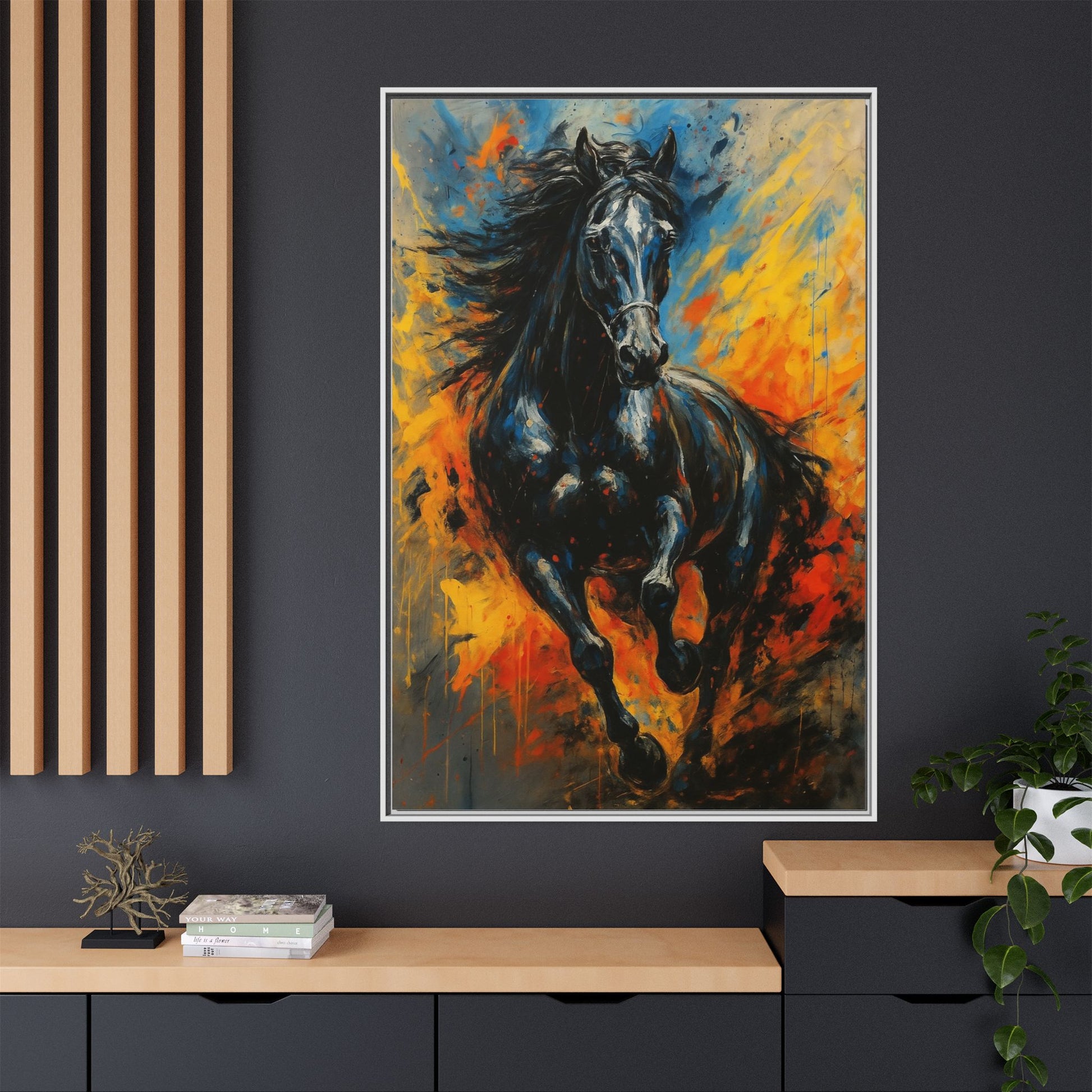 Galloping Black Stallion