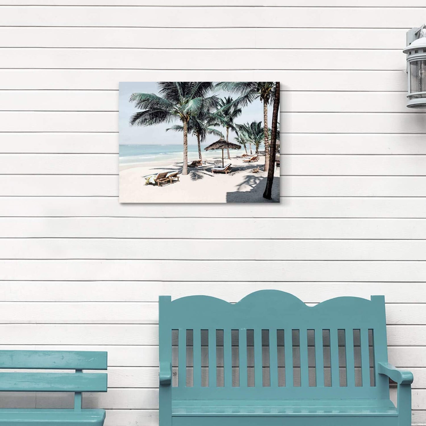 Beach Canvas Picture Wall Art: Modern Tropical Seascape Themed “ Palm Tree on the Beach” Photographic Print on Canvas for Living Room (24''W X 18''H, Multiple Sizes)