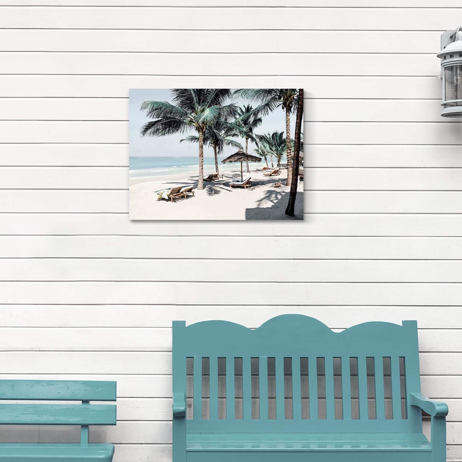 Beach Canvas Picture Wall Art: Modern Tropical Seascape Themed “ Palm Tree on the Beach” Photographic Print on Canvas for Living Room (24''W X 18''H, Multiple Sizes)