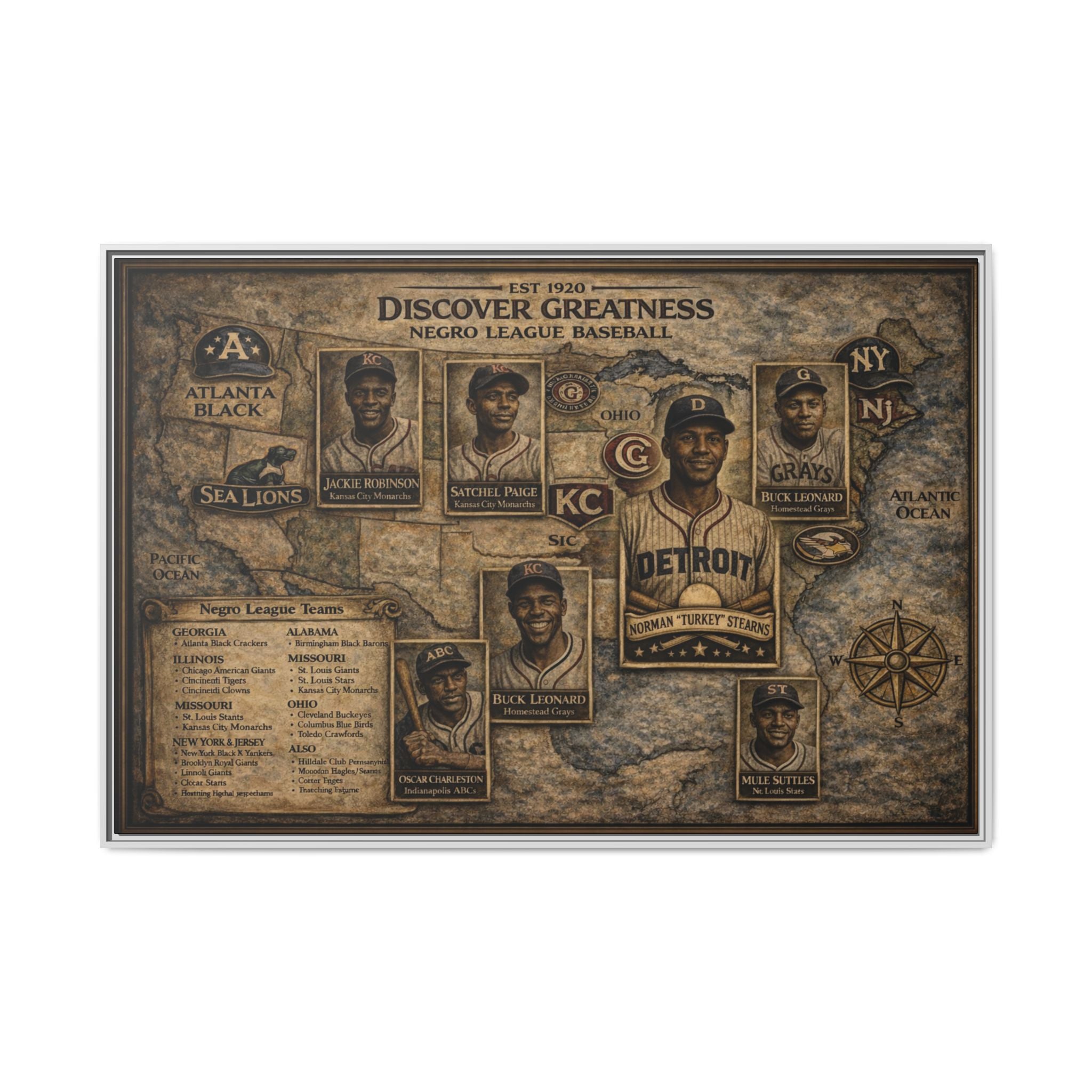 Discover Greatness Negro League Baseball Matte Framed Canvas Print