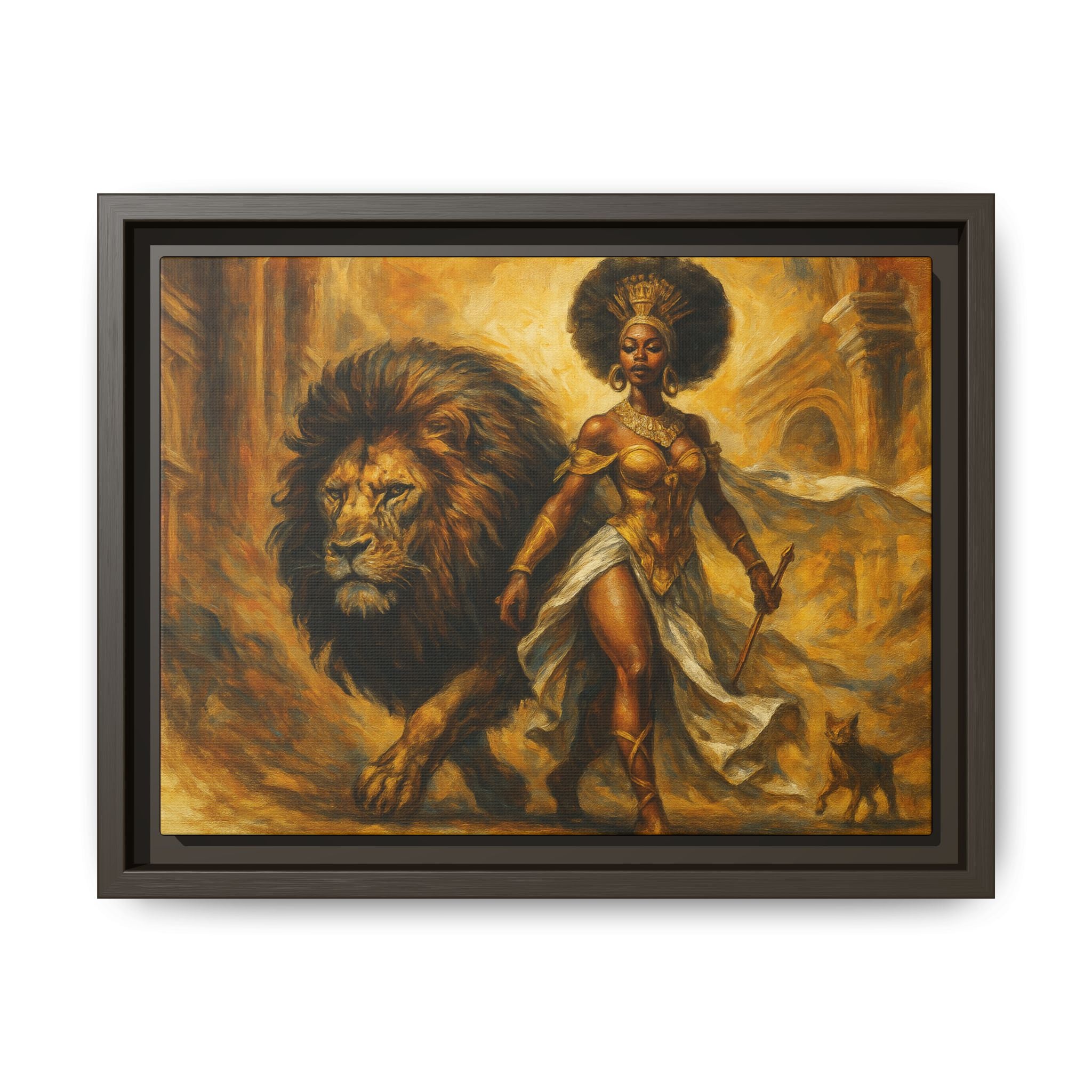 Empowering Framed Art Print, Warrior Woman and Lion Wall Decor, Inspirational Artwork, African Heritage Gift, Home Office Decoration