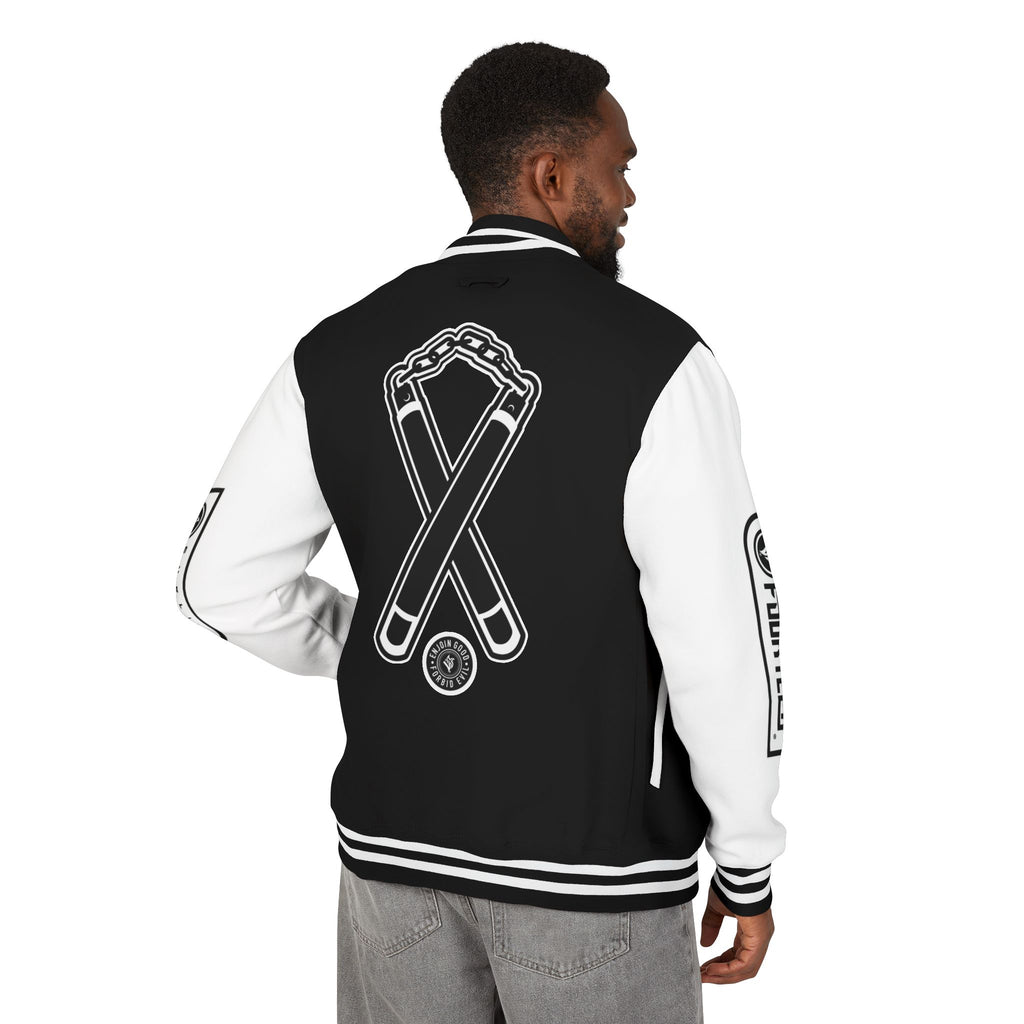 Sublime 14 Unisex Heavyweight Letterman Jacket — Black & White Emblem & Nunchucks Badge