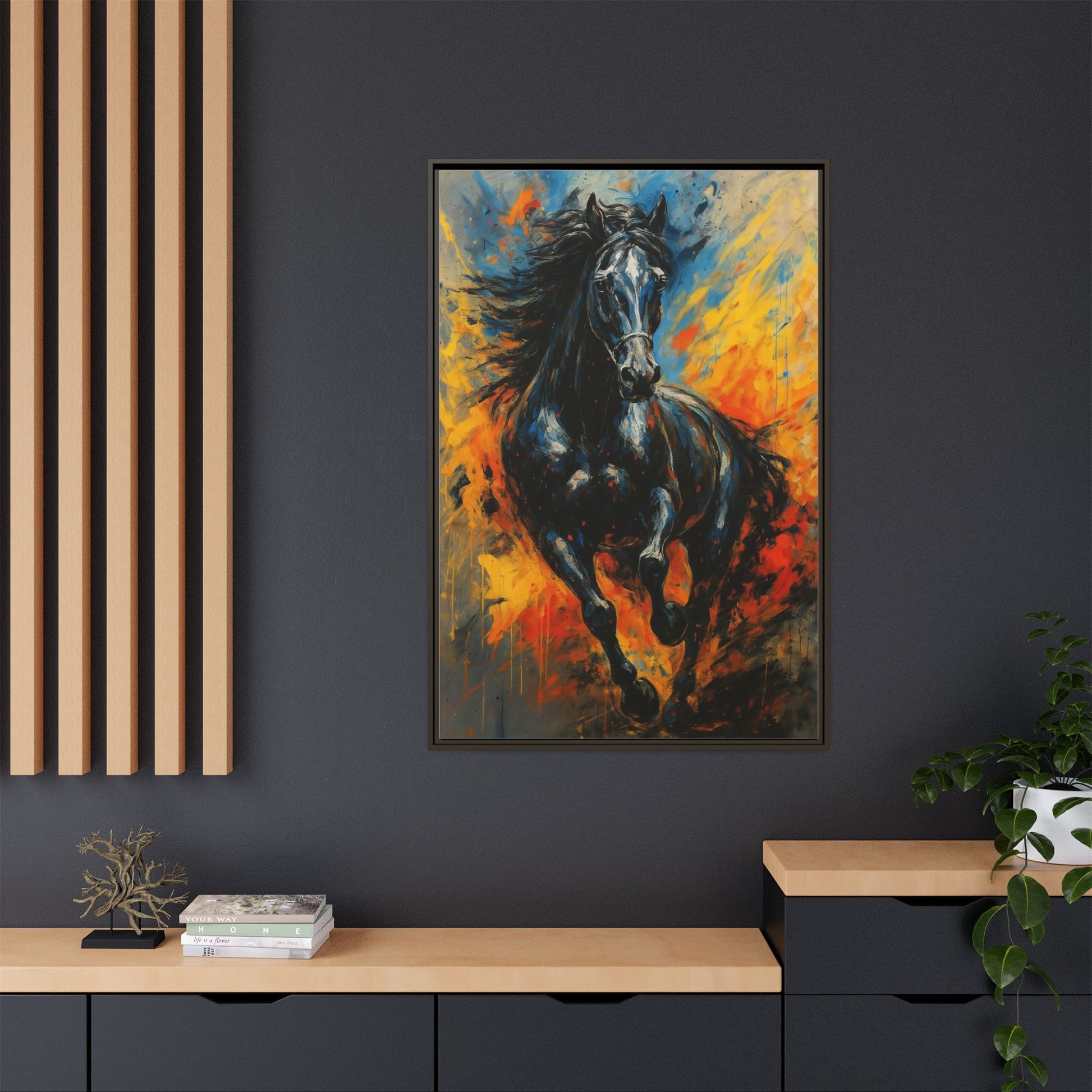 Galloping Black Stallion