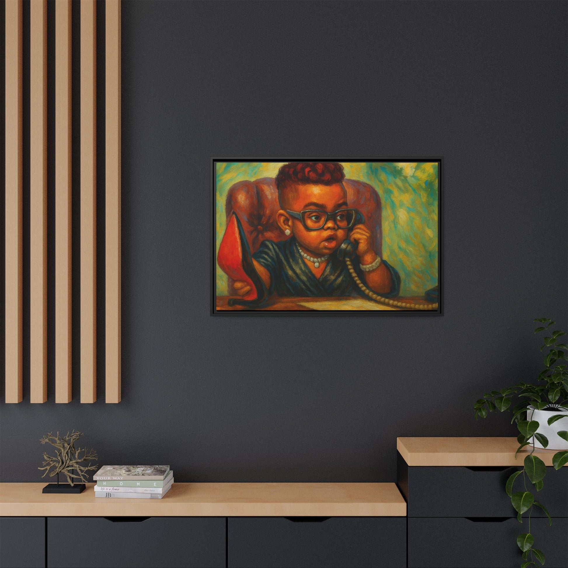 Framed Art Print: Stylish Office Decor for Home or Studio, Wall Art, Colorful Portrait, Vintage Vibe, Creative Gift Idea