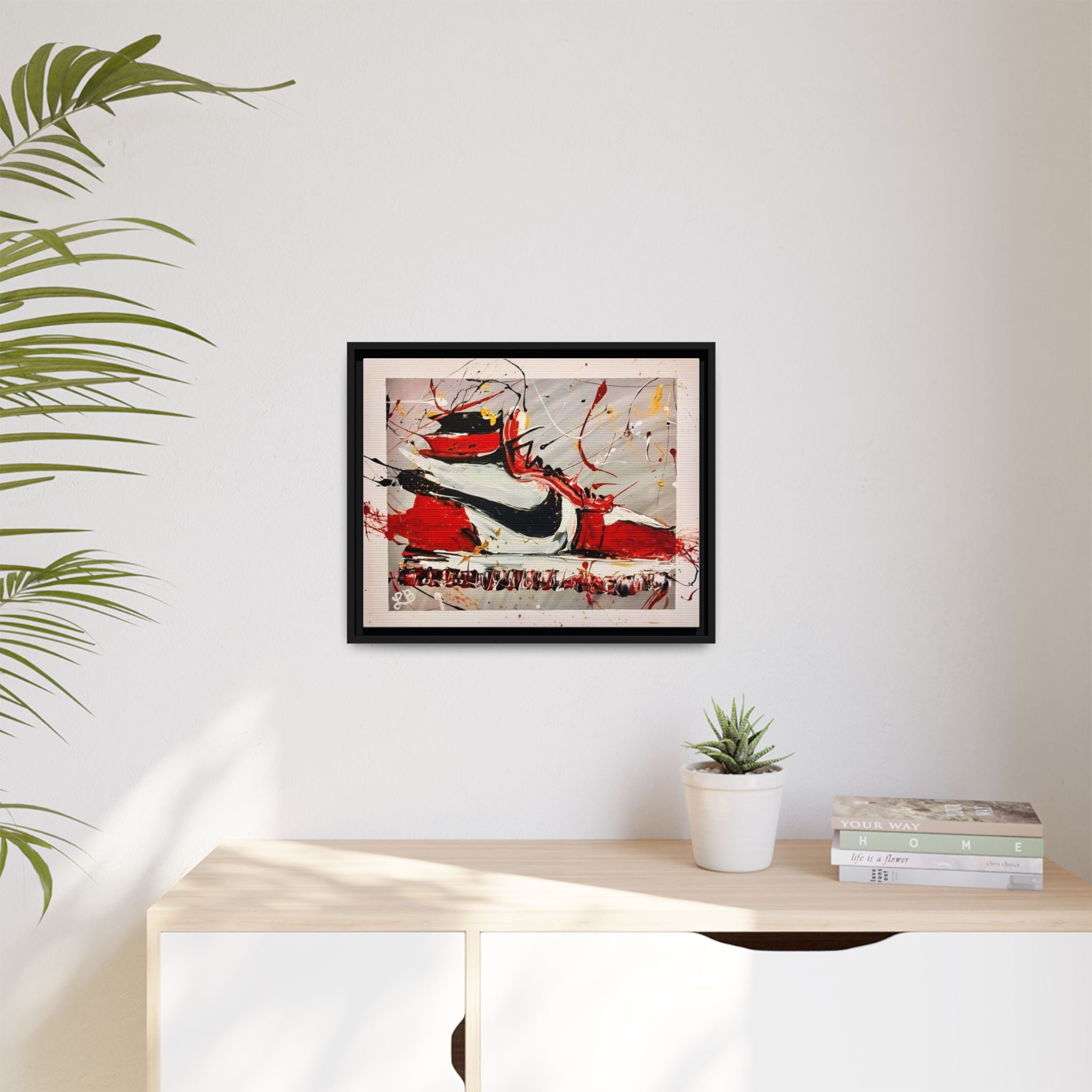 Abstract Red, White, and Black Sneaker