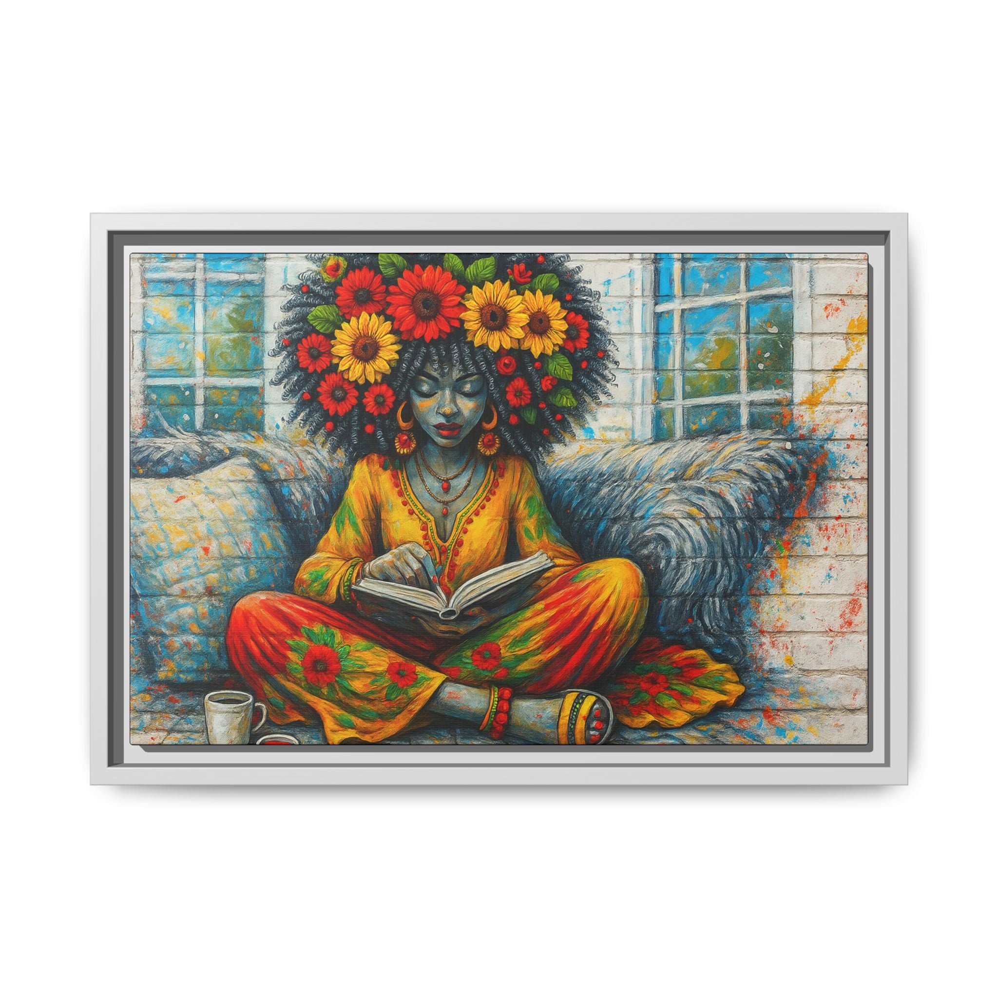 Colorful Flower Reading Girl