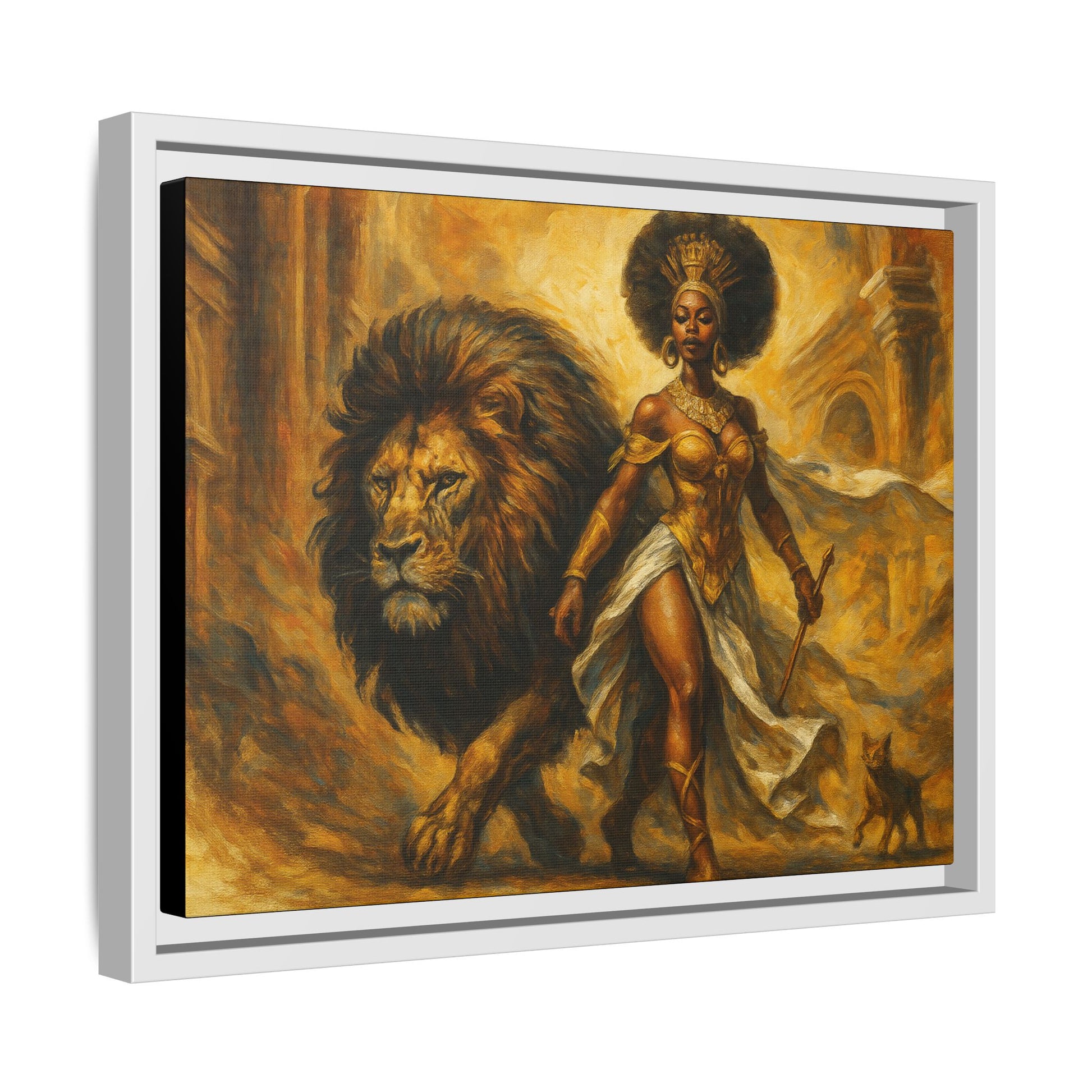 Empowering Framed Art Print, Warrior Woman and Lion Wall Decor, Inspirational Artwork, African Heritage Gift, Home Office Decoration