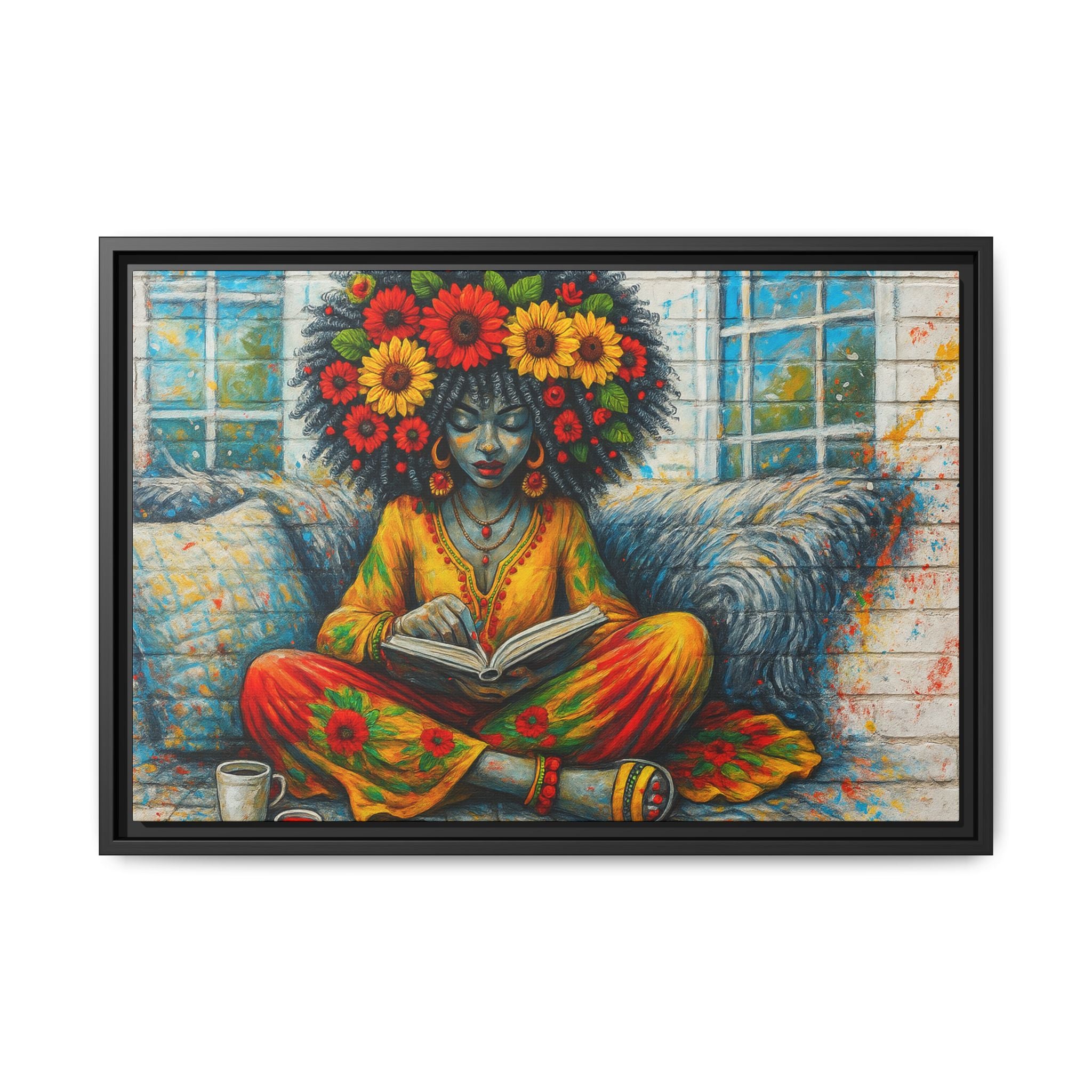 Colorful Flower Reading Girl