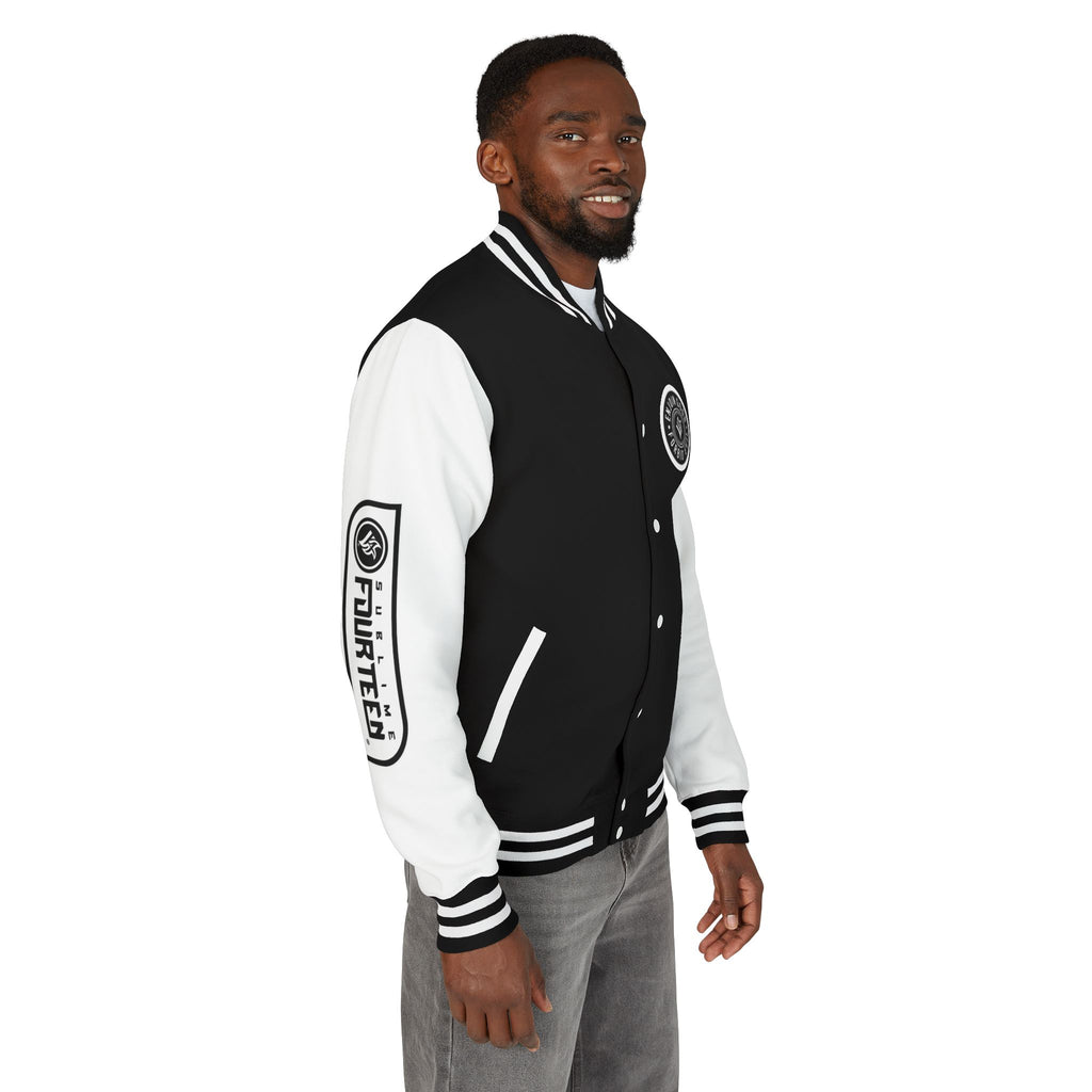 Sublime 14 Unisex Heavyweight Letterman Jacket — Black & White Emblem & Nunchucks Badge