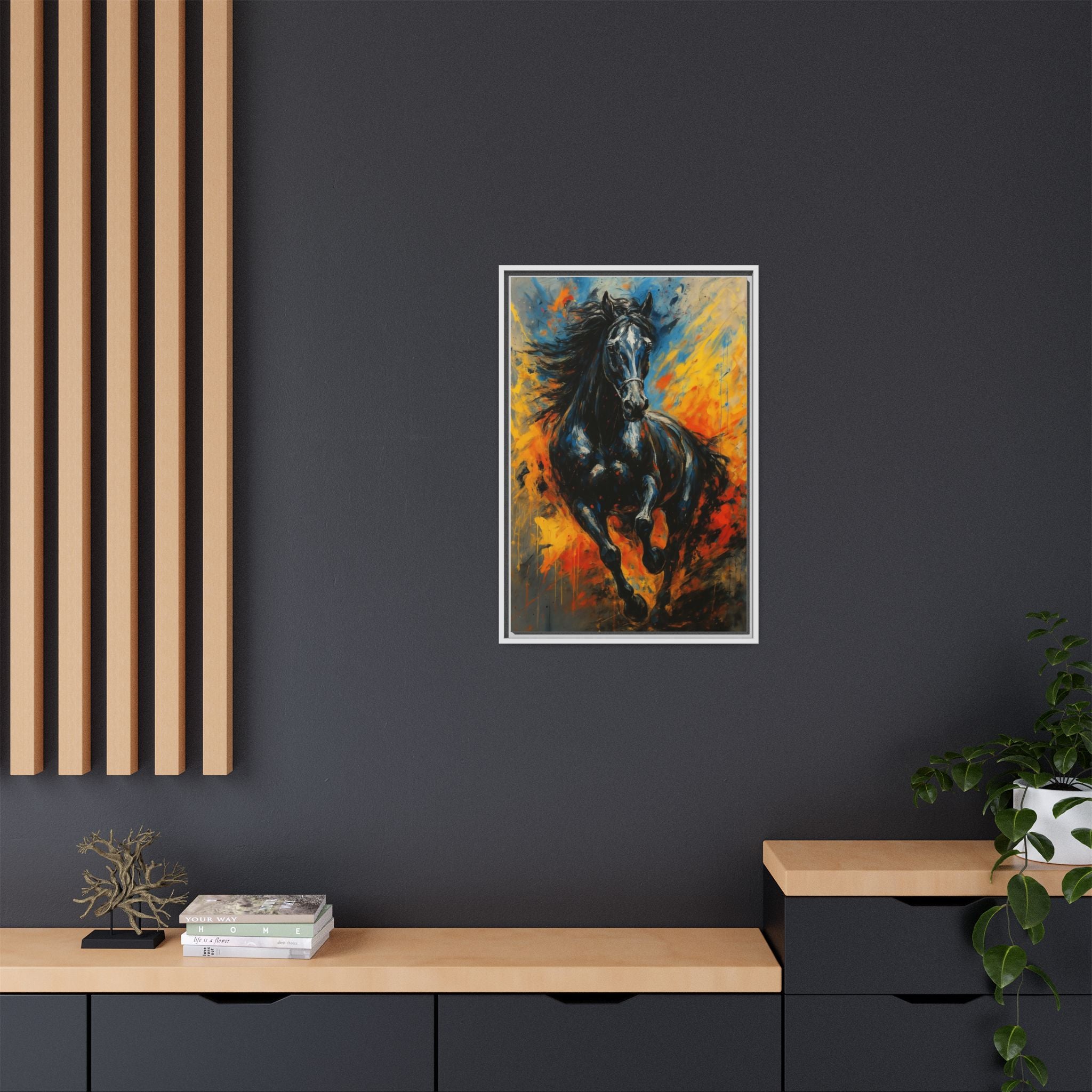 Galloping Black Stallion