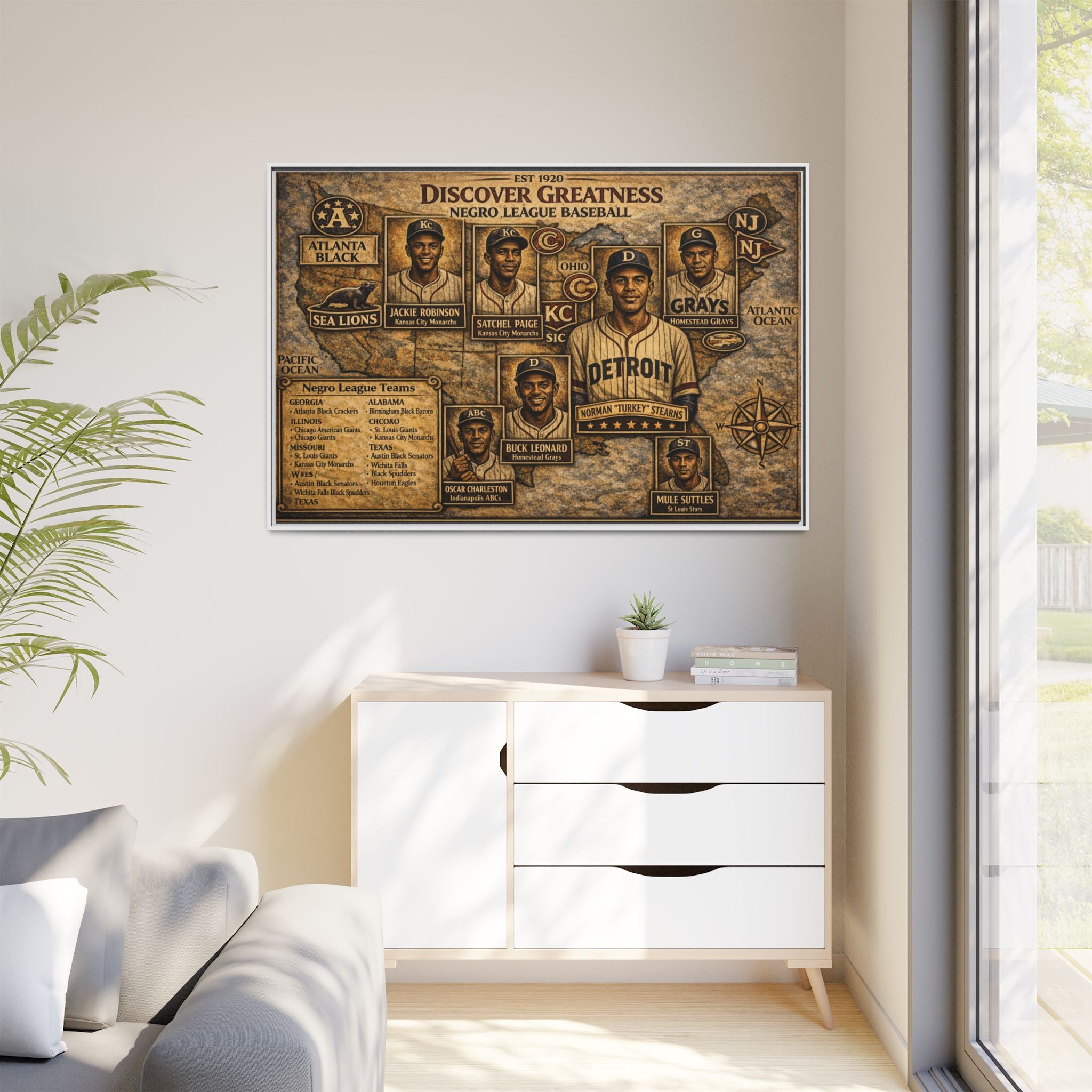 Negro League Baseball Vintage Canvas Print — "Discover Greatness" Framed Matte Artwork