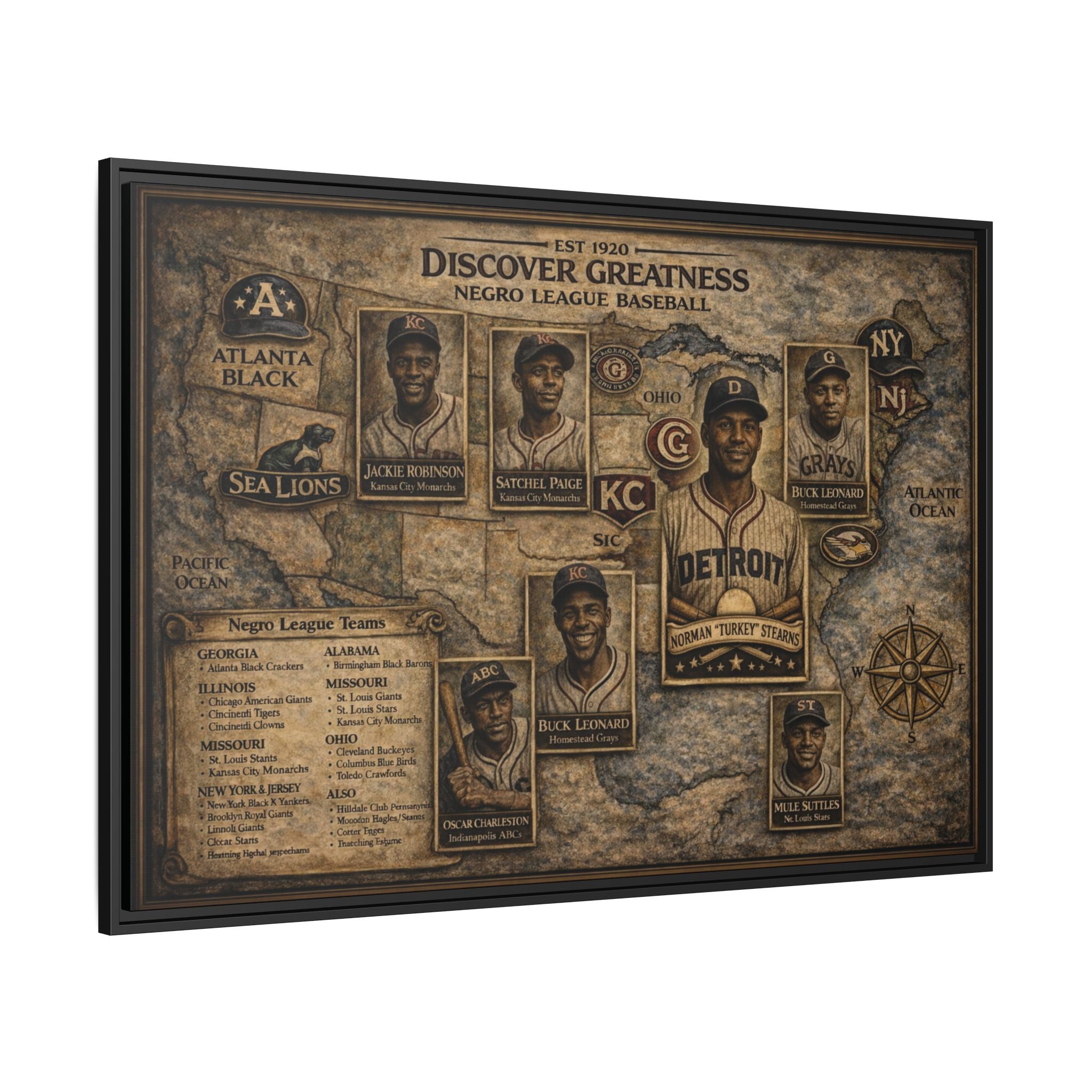 Discover Greatness Negro League Baseball Matte Framed Canvas Print
