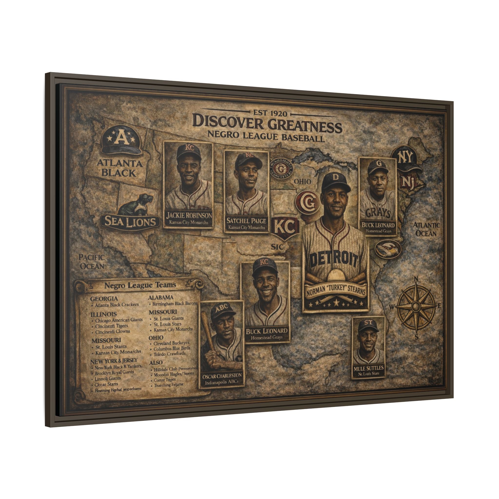 Discover Greatness Negro League Baseball Matte Framed Canvas Print